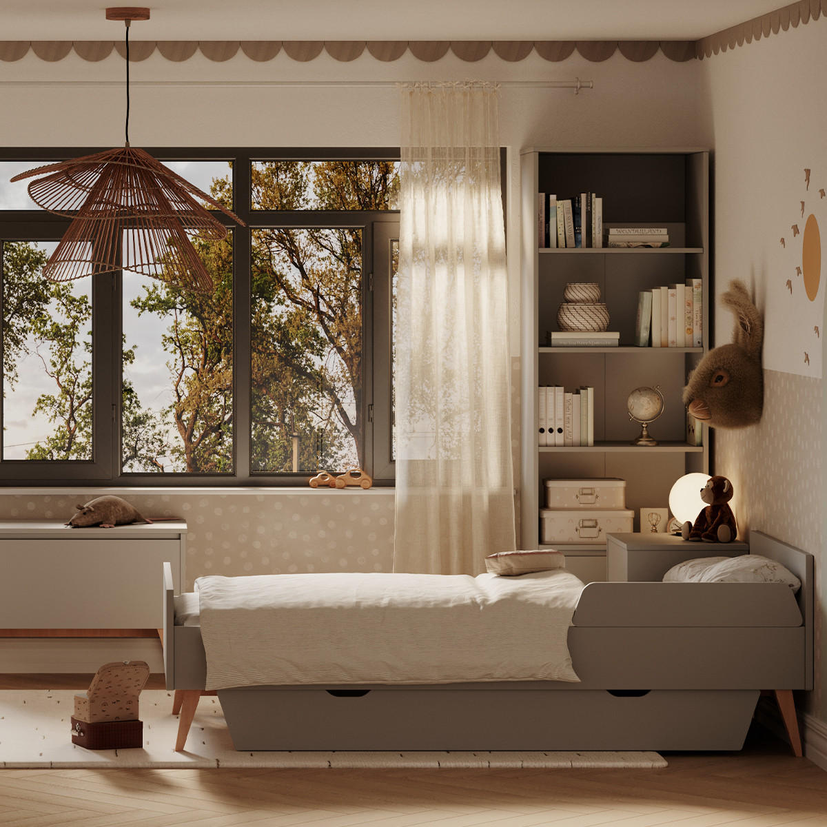 KNIHOVNA Swing Šedá a dřevo - šedá, kompozitní dřevo (65/200/42cm) - Petits-meubles