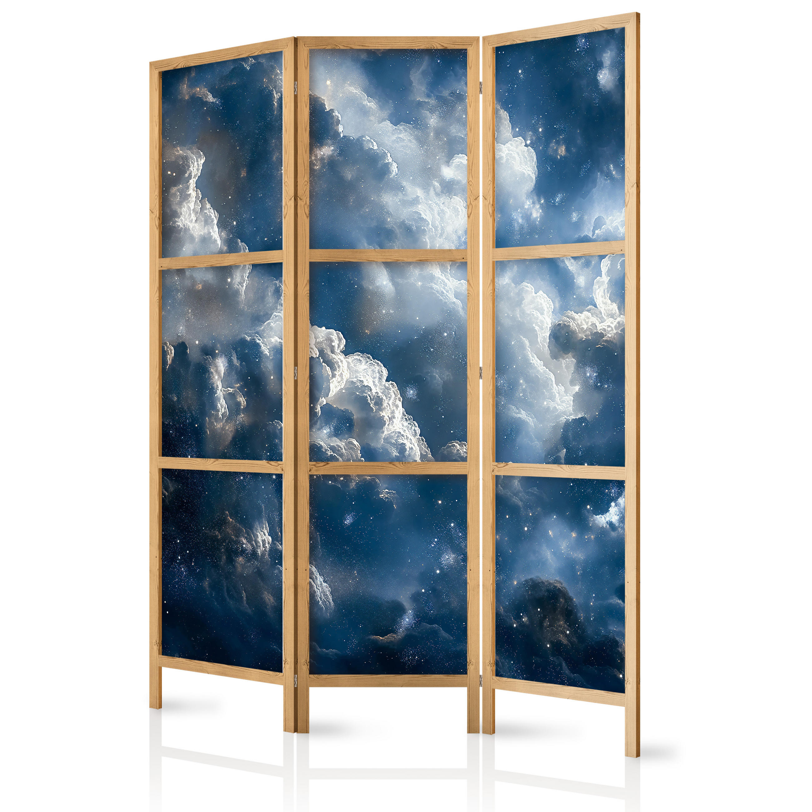 PARAVENT Japanischer 3-tlg 135x172 cm Wolken Und Sterne - Blau, Holz/Textil (135/172/3cm) - Muralo