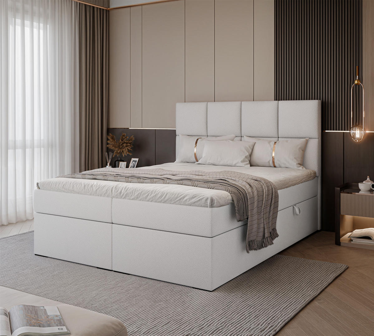 BOXBETT MAGNUS 160/200 cm mit Matratze und Topper, Weiß - Weiß, Textil (160/200cm) - Idohome