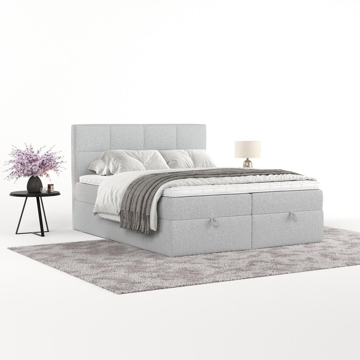 BOXBETT Velto 140/200 cm Hellgrau im Riva Stoff - Hellgrau/Schwarz, Holz/Holzwerkstoff (140/200cm) - AltaBeds