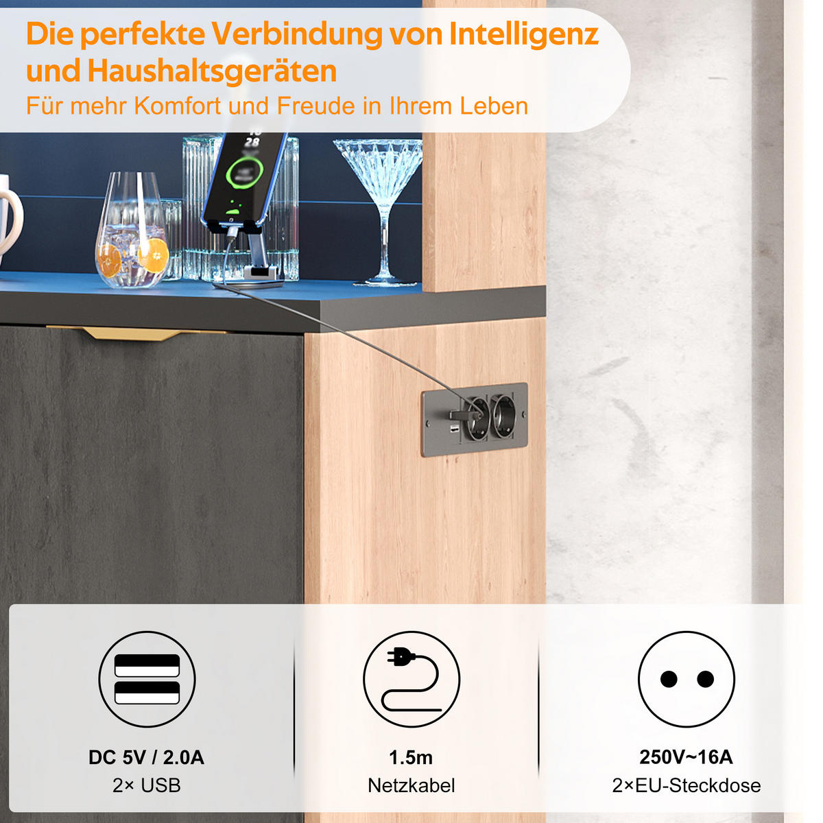 BUFFET 100/40/180 cm Neutral mit einstellbare LED-Beleuchtung und 3 Schubladen - Naturfarben, Holz (100/180/40cm) - Oxeza