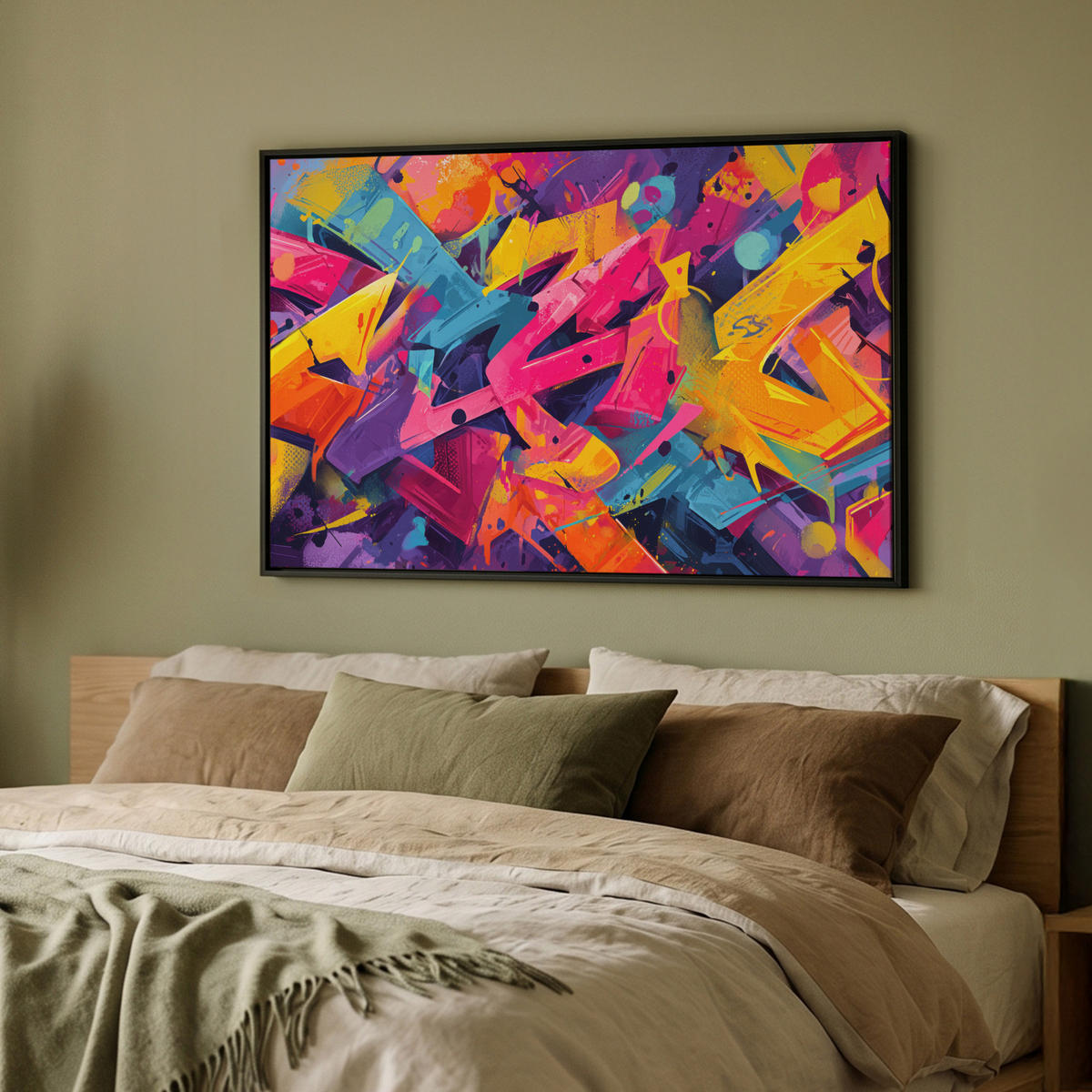 LEINWAND Bilder mit Rahmen - Abstrakt - Formen - Farbenfroh - 90x60 - Magenta, Textil (90/60cm) - MuchoWow