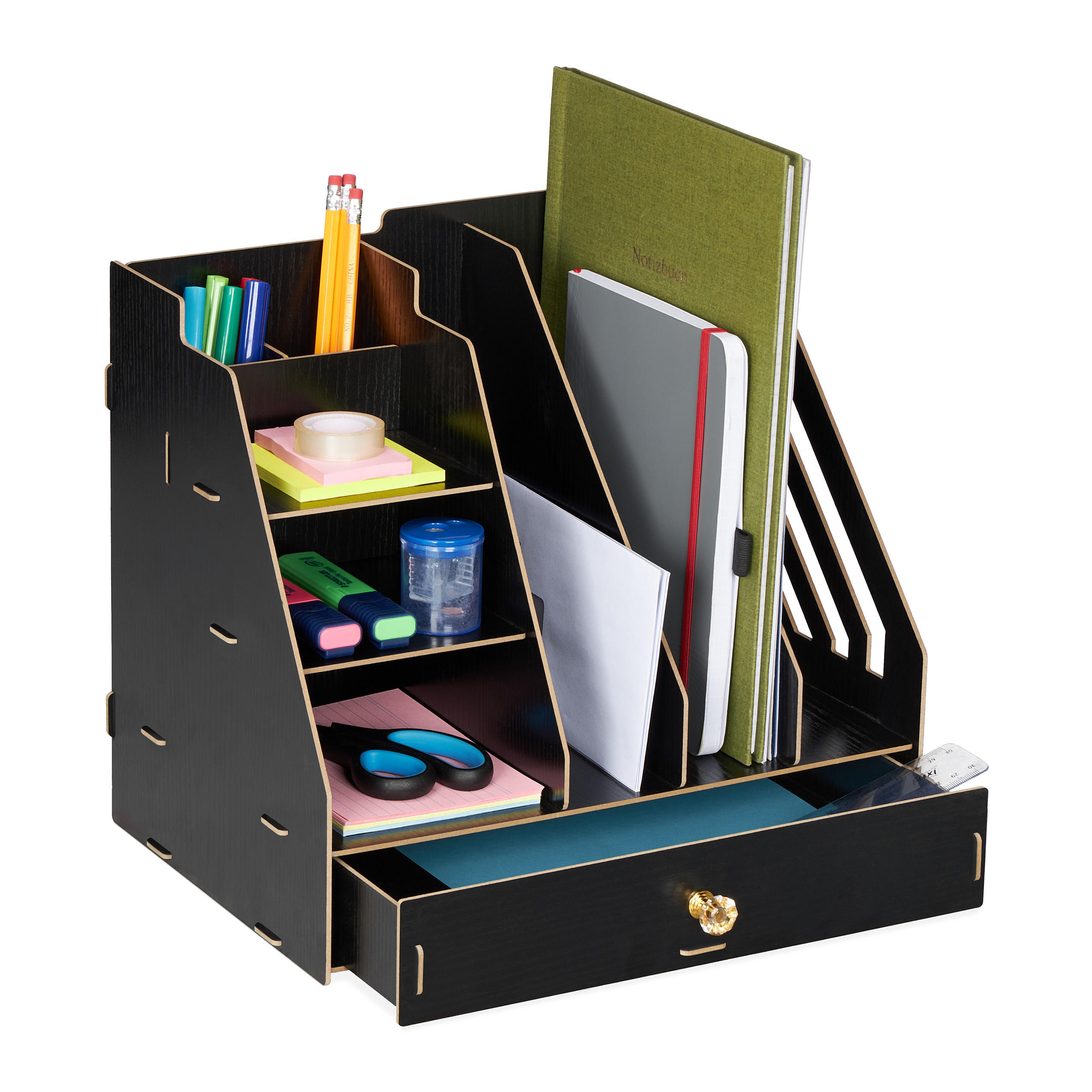 SCHREIBTISCH-ORGANIZER - Schwarz, Holzwerkstoff (24/33/29.5cm) - Relaxdays