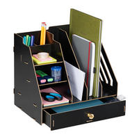 SCHREIBTISCH-ORGANIZER - Schwarz, Holzwerkstoff (24/33/29.5cm) - Relaxdays