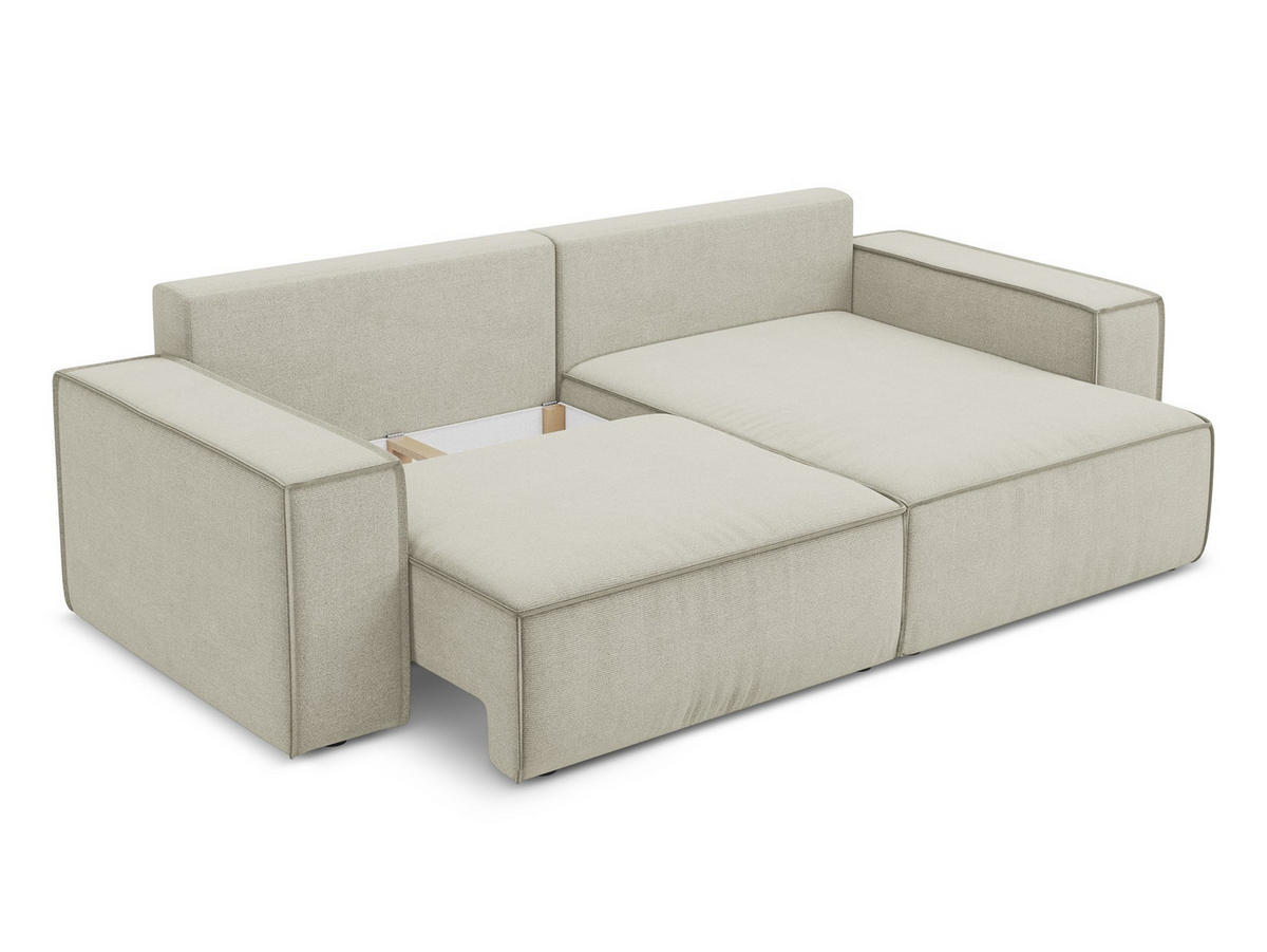 ECKSOFA mit Schlaffunktion Strukturstoff Stoff Beige - Beige/Creme, Kunststoff/Textil (257/148cm) - Makamii