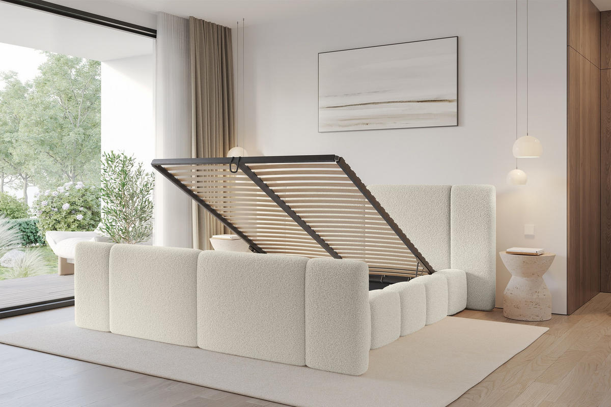POLSTERBETT mit Bettkasten, Fußteil und Lattenrost, Boxbett ohne Matratze - NILO-Z 180x200 Beige - Beige, Holzwerkstoff/Textil (180/200cm) - ALTDECOR