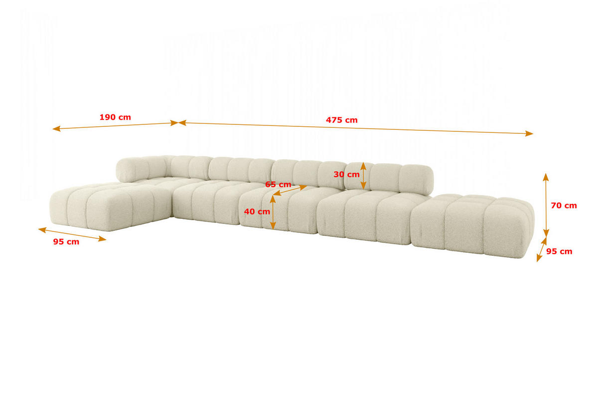 ECKSOFA modulares Sofa Kerru-L3 - 475x190x70 cm Beige Bouclé - Beige, Holzwerkstoff/Textil (475/190cm) - ALTDECOR
