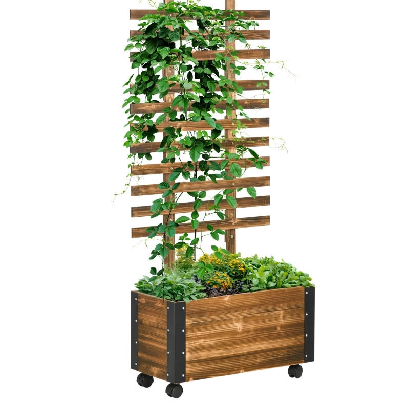 SANDUK za cvijeće s rešetkom, 65/31/147 cm, drvo antracit boje, na kotačićima - smeđa, drvo (31/147/65cm) - BEAOK