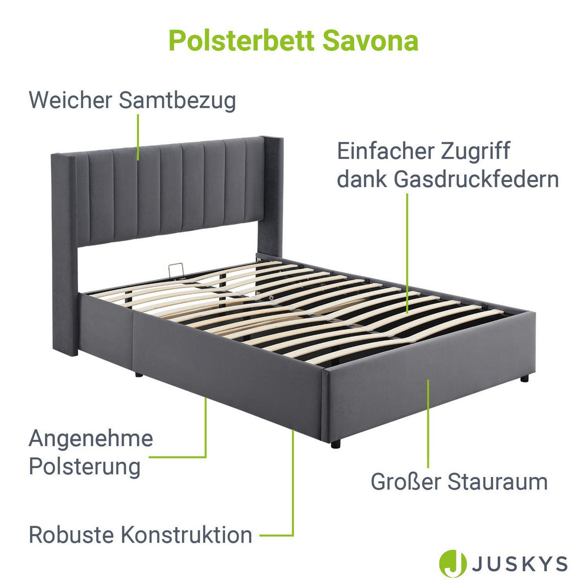 POLSTERBETT Savona dunkelgrau 120 x 200 cm - Dunkelgrau, Holzwerkstoff (120/200cm) - Juskys