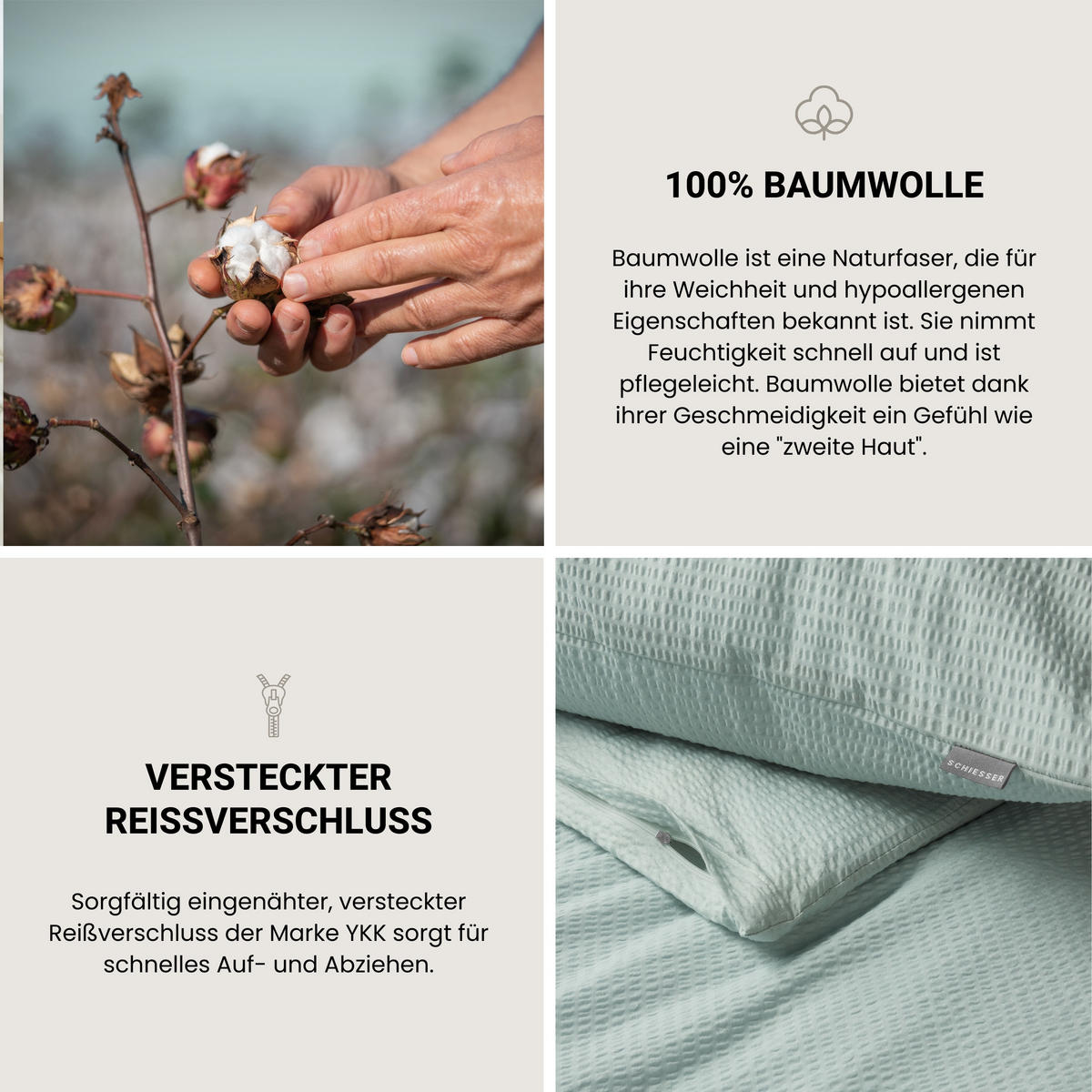 BETTWÄSCHESET Laura - Baumwoll Seersucker - 2-teilig - 135 x 200 cm - Hellpetrol - Hellblau, Textil (135/200cm) - SCHIESSER