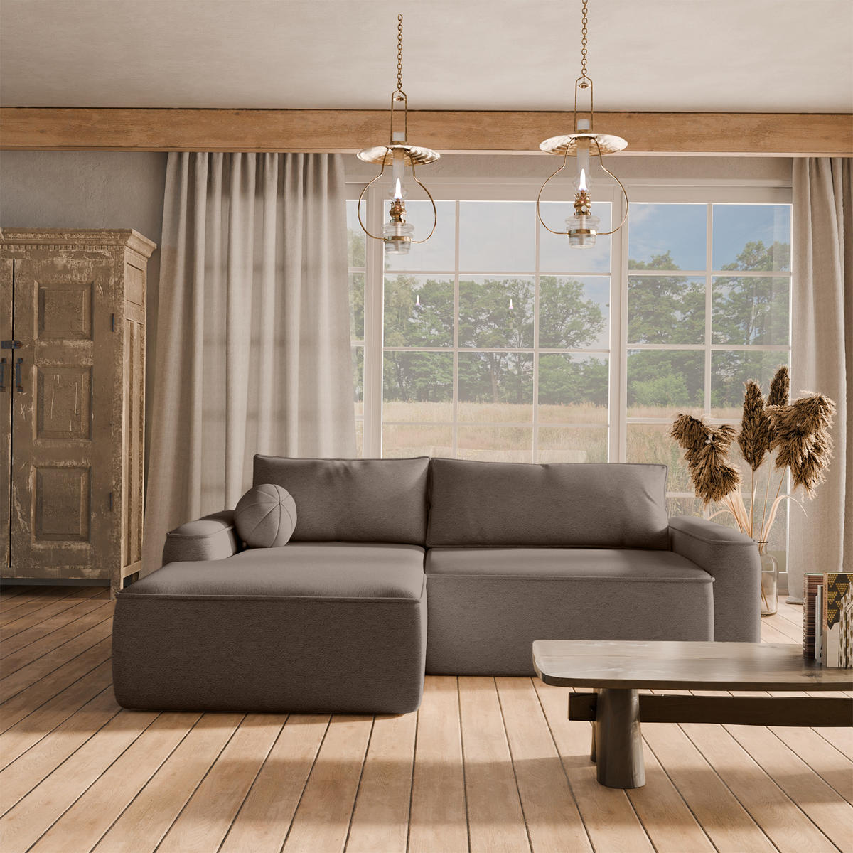 ECKSOFA OTATTI mit Schlaffunktion, Braun - Braun, Textil (245/160cm) - Fedve