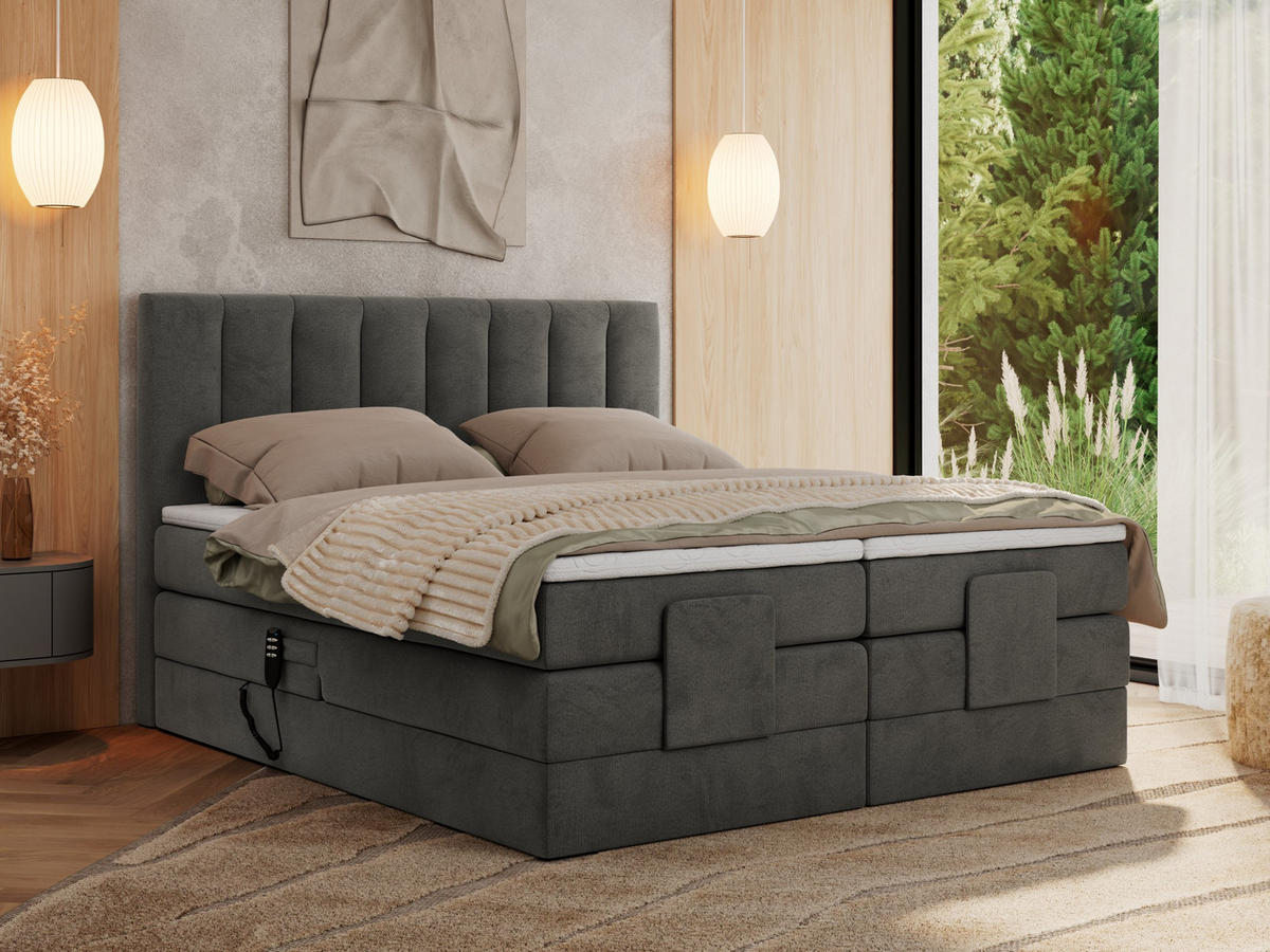BOXBETT COMFORTO 180/200 - Dunkelgrau Velvet - H3 - Dunkelgrau, Holz/Textil (180/200cm) - MKS