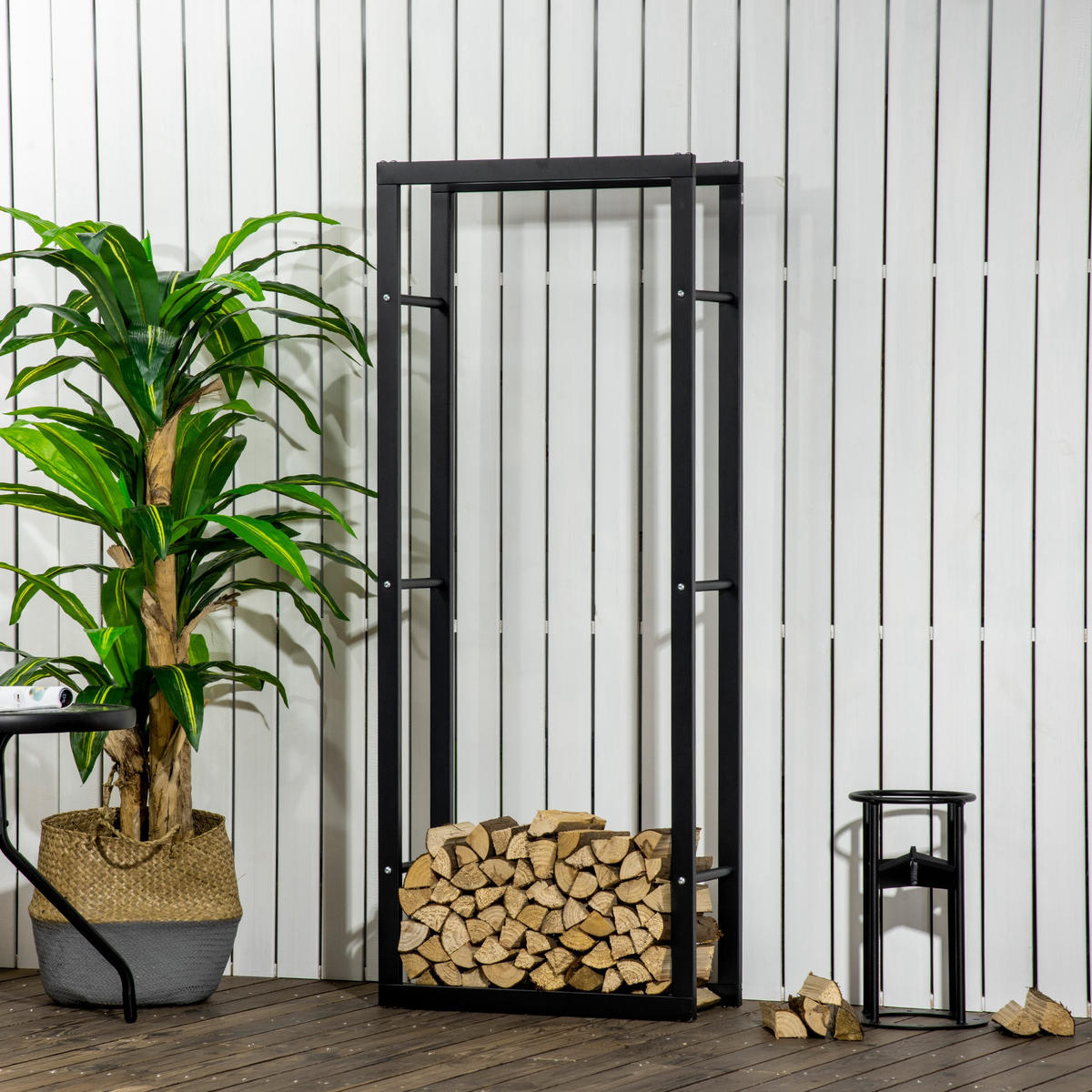 KAMINHOLZREGAL, Stahl, Schwarz, 60L x 25B x 150H cm - Schwarz, Metall (25/150/60cm) - HOMCOM
