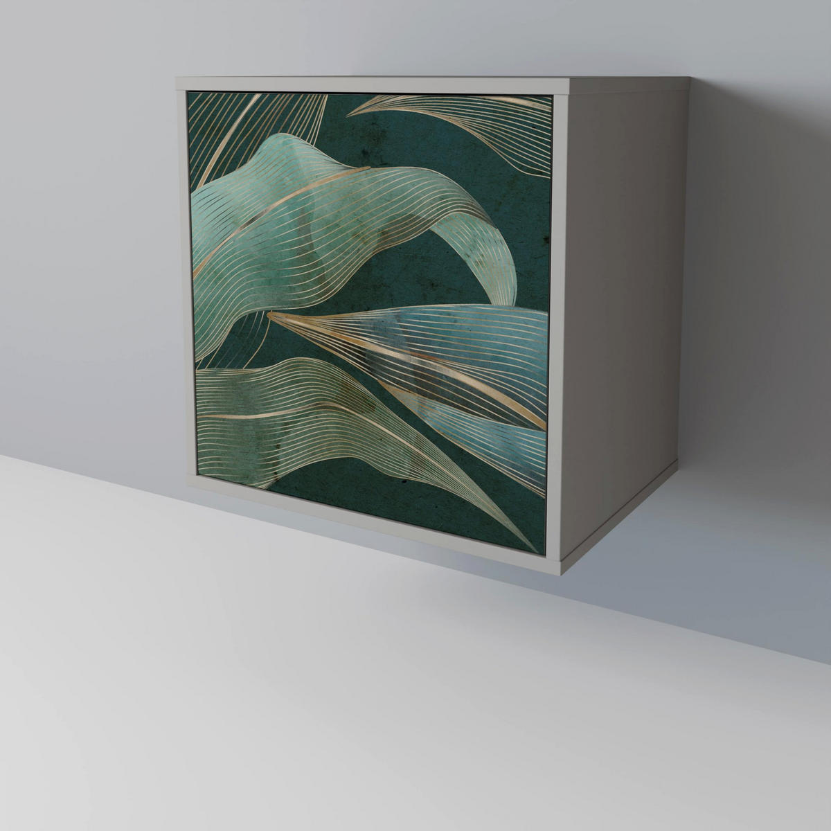 SIDEBOARD ROYAL GREEN, Grau, 57,5x42x75,5 cm, Goldfarbene Metallfüße - Goldfarben/Multicolor, Holzwerkstoff/Metall (57.5/75.5/42cm) - SpaceRebels