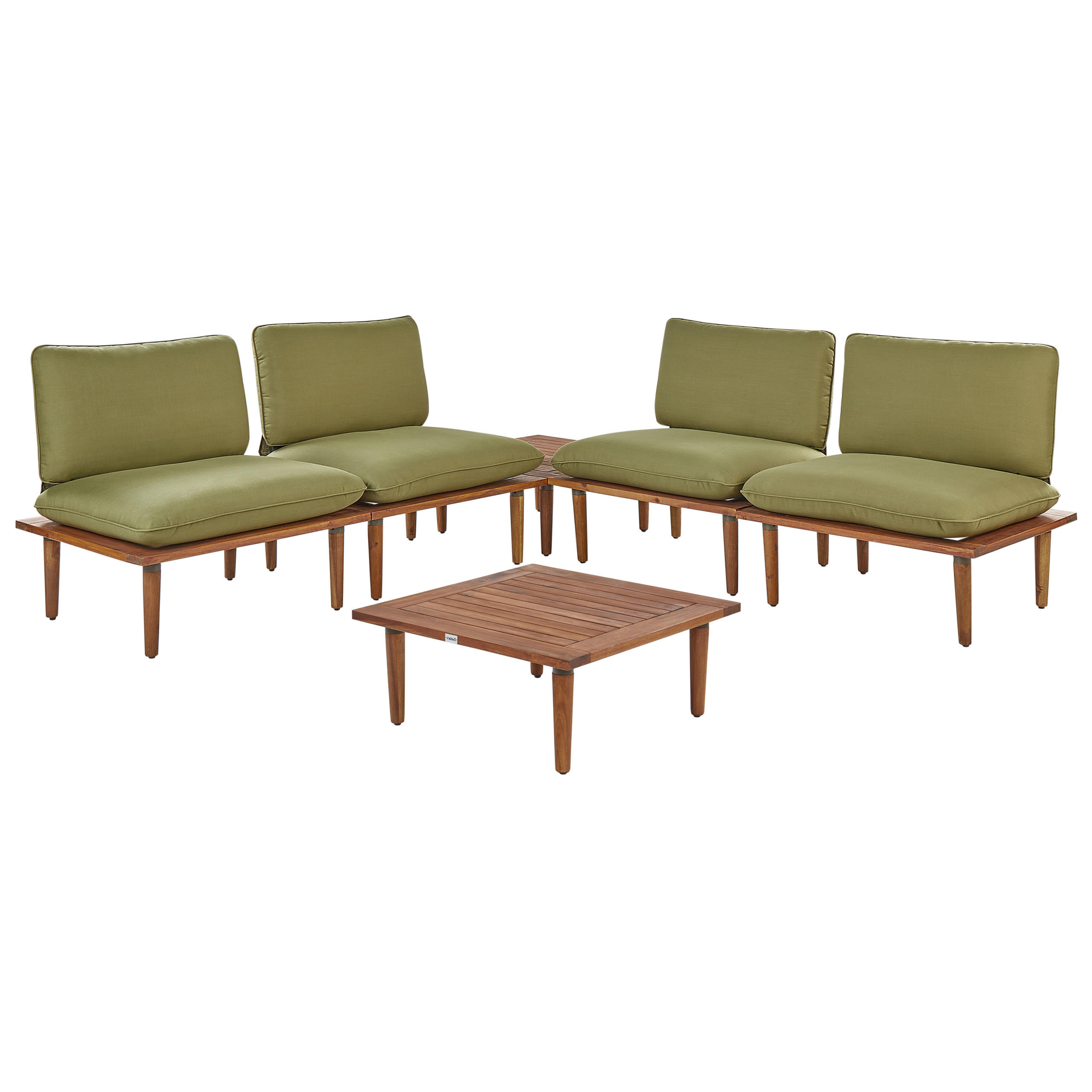 4-SITZER LOUNGE SET zertifiziertes Akazienholz hellbraun modular Auflagen olivgrün Frascati - Hellbraun/Grün, Holz (70/70/80cm) - Beliani