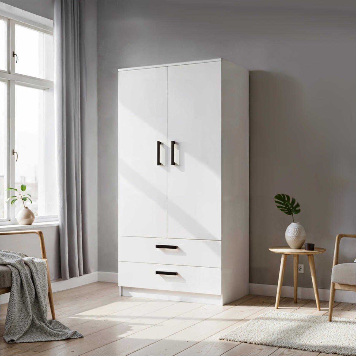 DREHTÜRENSCHRANK Tamara 90 cm, mit Schubladen, 2-türig, weiß - Weiß, Kunststoff (180/180/90cm) - Margaret Hadas24