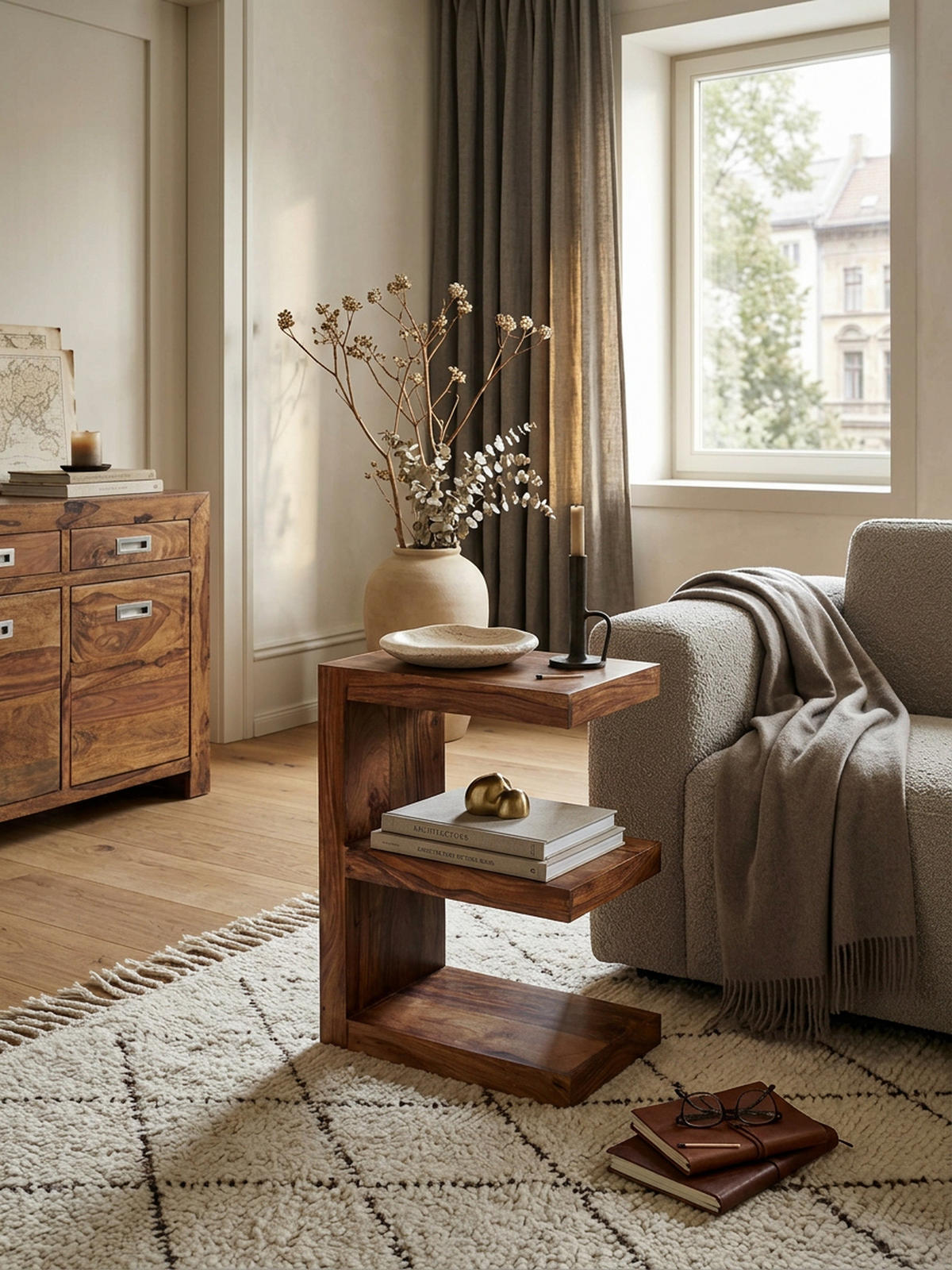 BEISTELLTISCH Massivholz E-Konstruktion Cubeform Handgefertigt NAKO, Braun 45x30x60 cm - Braun, Holz (30/45/60cm) - KADIMA DESIGN