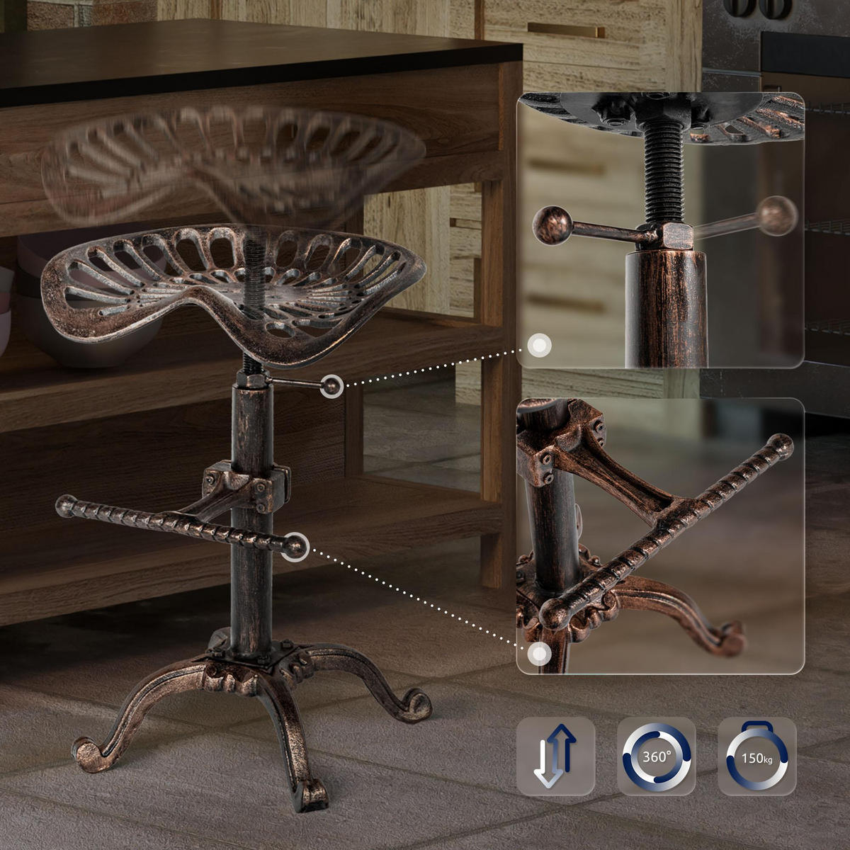 BARHOCKER 2er Set Metall Bronze - Bronzefarben, Metall (44/56/34cm) - CLP