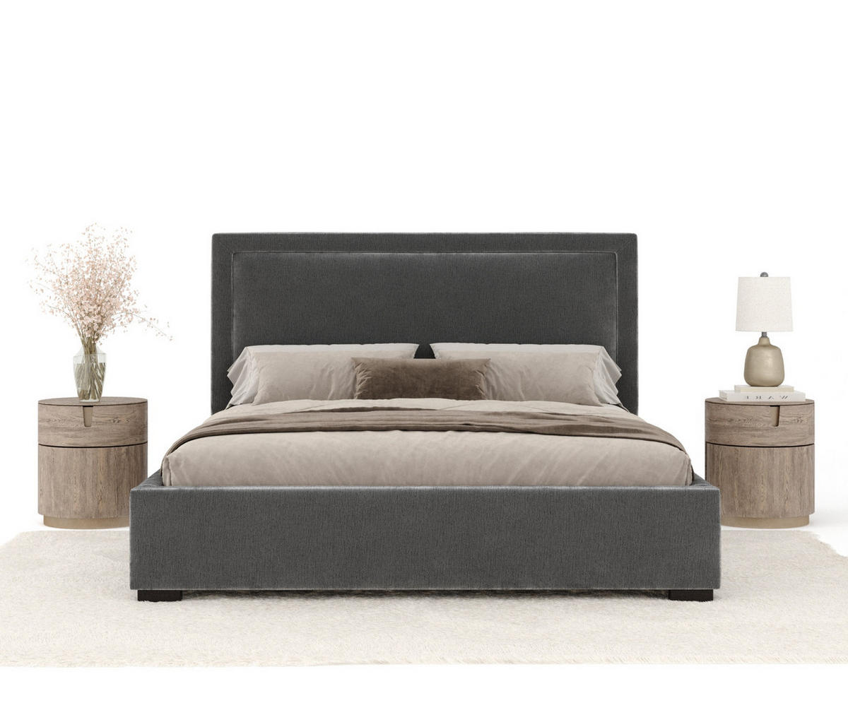 POLSTERBETT Ordina Grau 160/200 cm im Chenille-Stoff - Schwarz/Naturfarben, Holz/Holzwerkstoff (160/200cm) - Maison de Reve