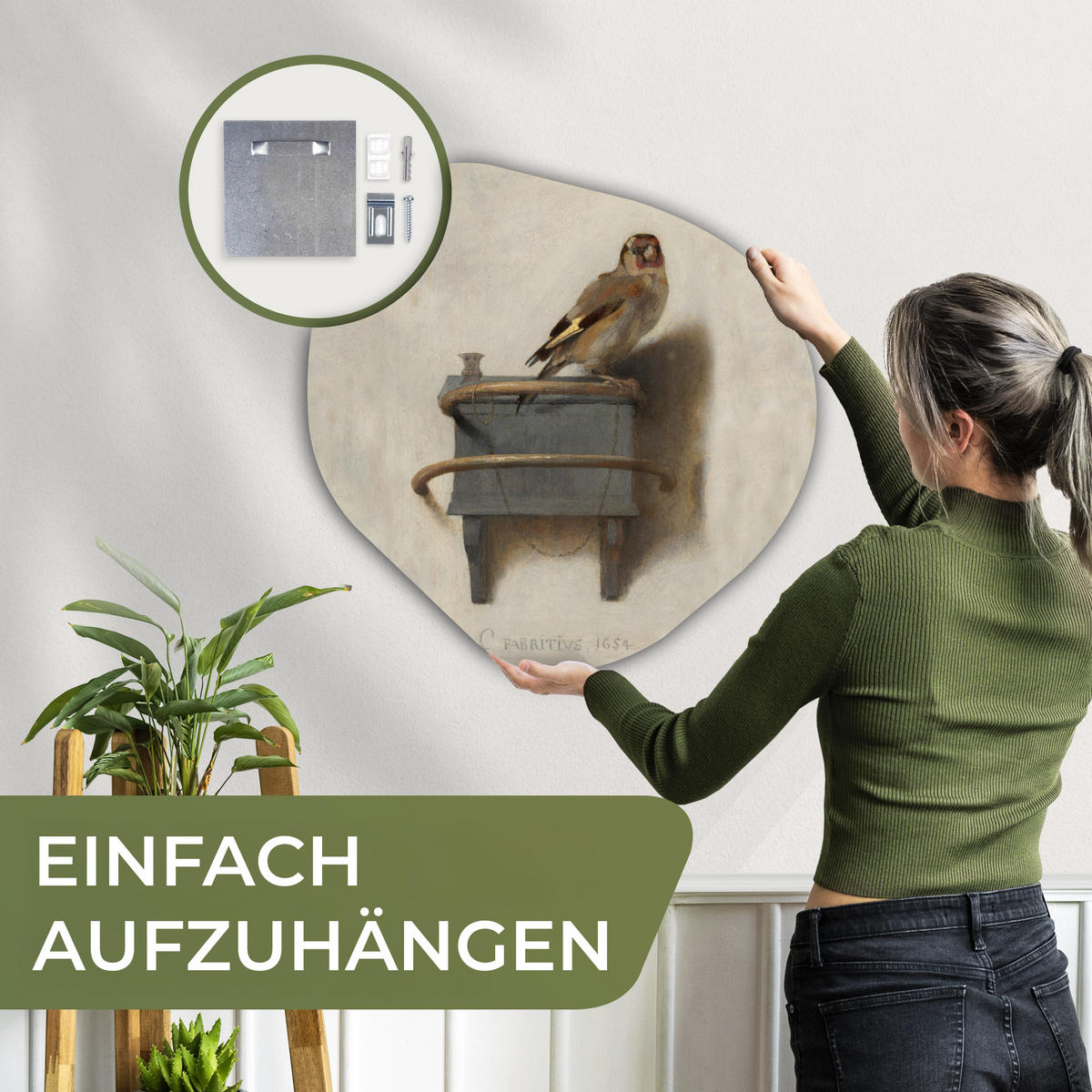 WANDBILD Stieglitz - Alter Meister - Carel Fabritius 60x60 cm - Grau, Kunststoff (60/60cm) - MuchoWow