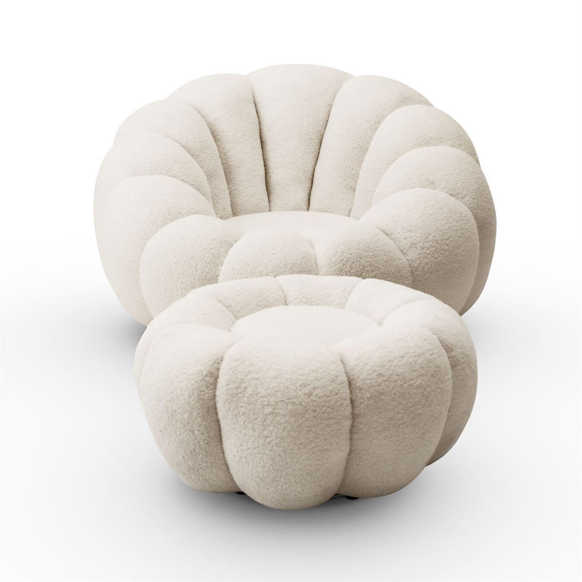 DREHSESSEL FLUFFY mit Fußstütze - Beige, Textil (95/60/95cm) - Lookway