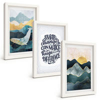 BILDER SET 3er Set - 20x30 cm Weißer Rahmen - Abstrakte Berginspiration - Weiß, Kunststoff (20/30cm) - TULUP