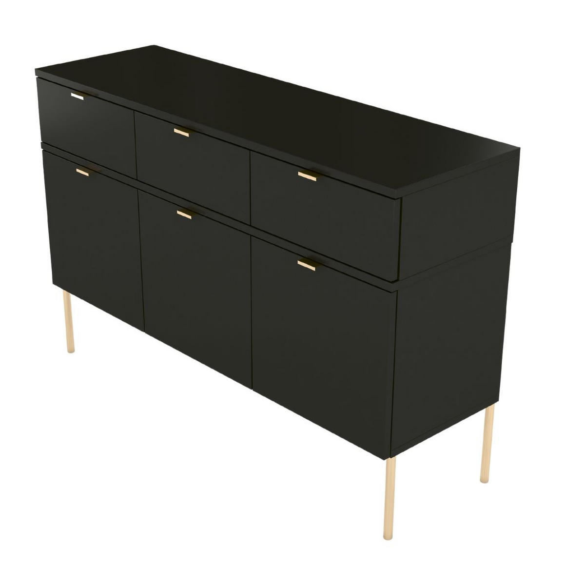 SIDEBOARD Polka, Schwarz, Goldene Details - Goldfarben/Schwarz, Holzwerkstoff/Metall (120/78/37cm) - Skandica