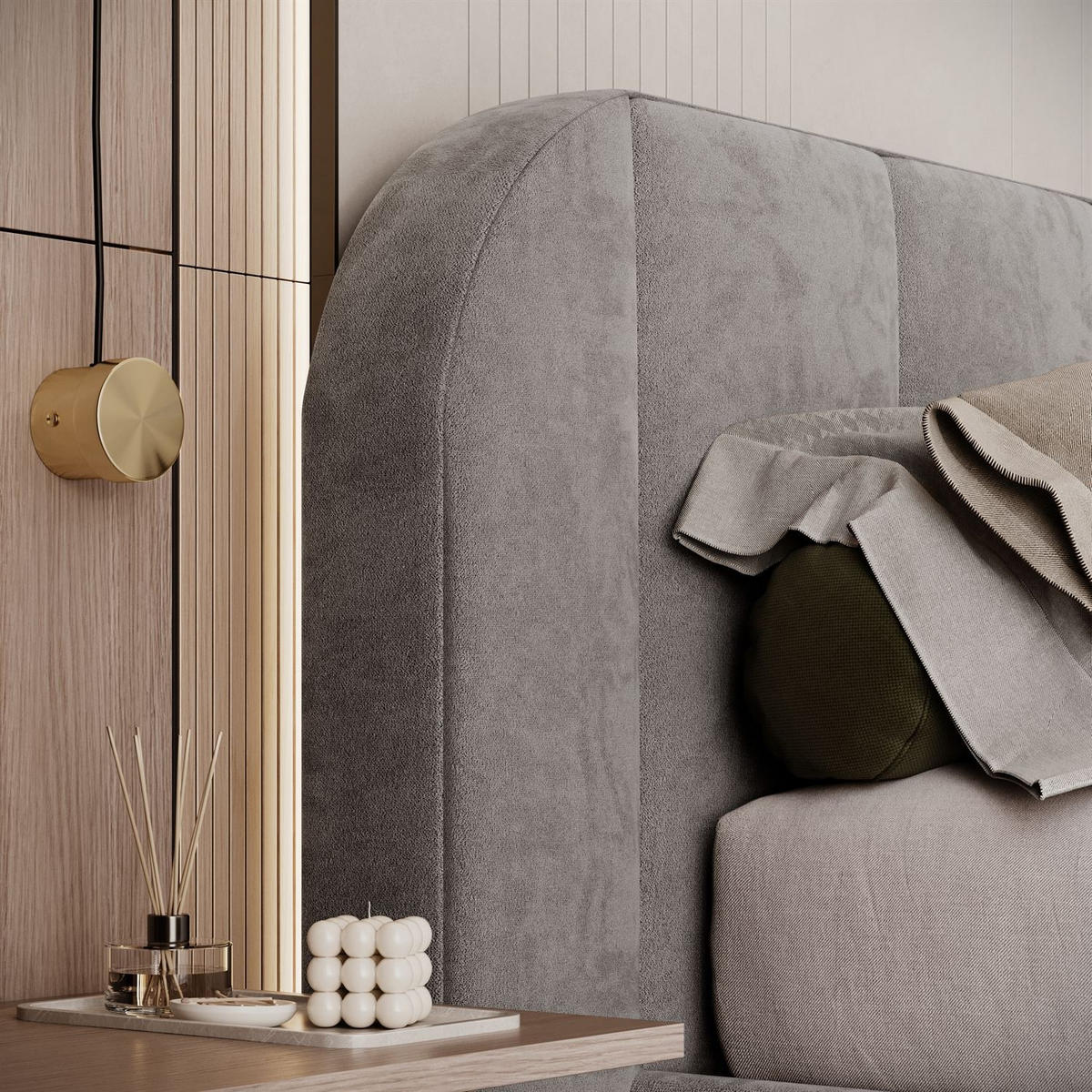 BETT AMARA 140x200 gepolstert mit Stauraum und Lattenrost, Royal Velvet 251 - Grau, Textil (140/200cm) - Lookway
