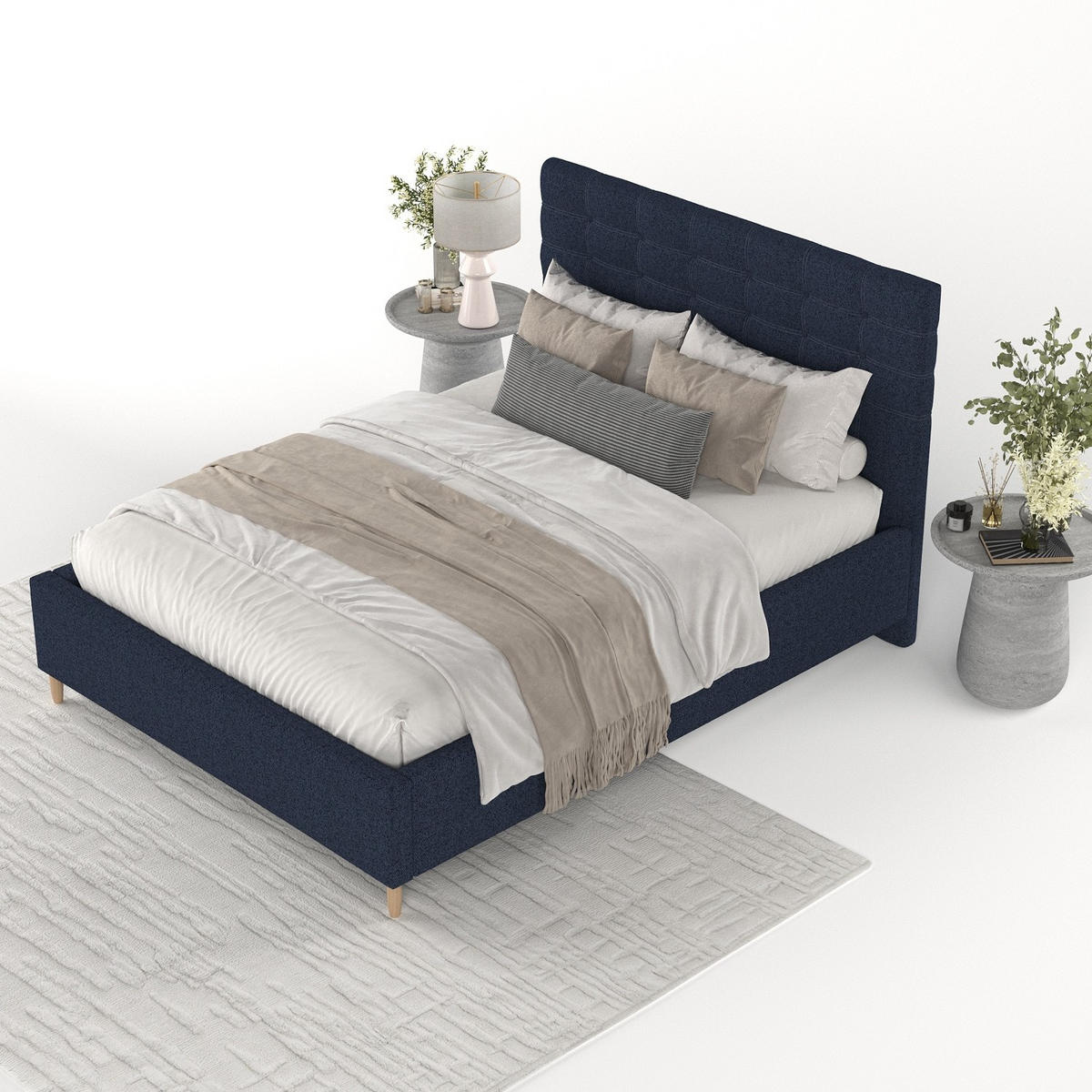 POLSTERBETT Soma 120/200 cm Marineblau im Riva Stoff - Naturfarben/Dunkelblau, Holz/Holzwerkstoff (120/200cm) - AltaBeds