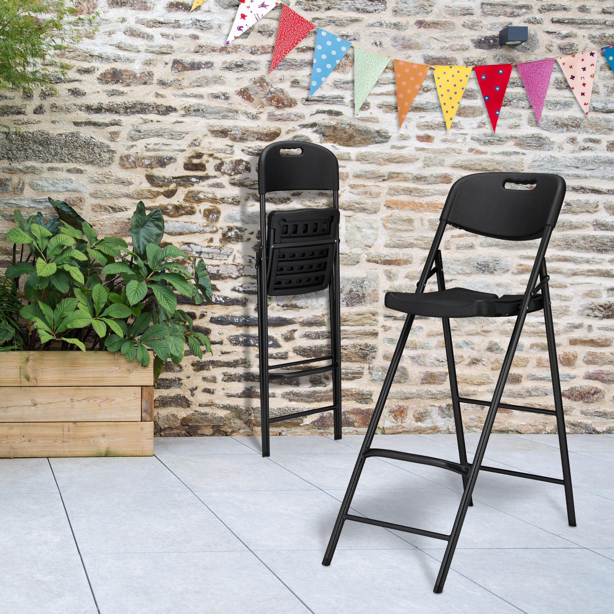 2XBARHOCKER - Schwarz, Kunststoff/Metall (44.5/118/82cm) - Relaxdays