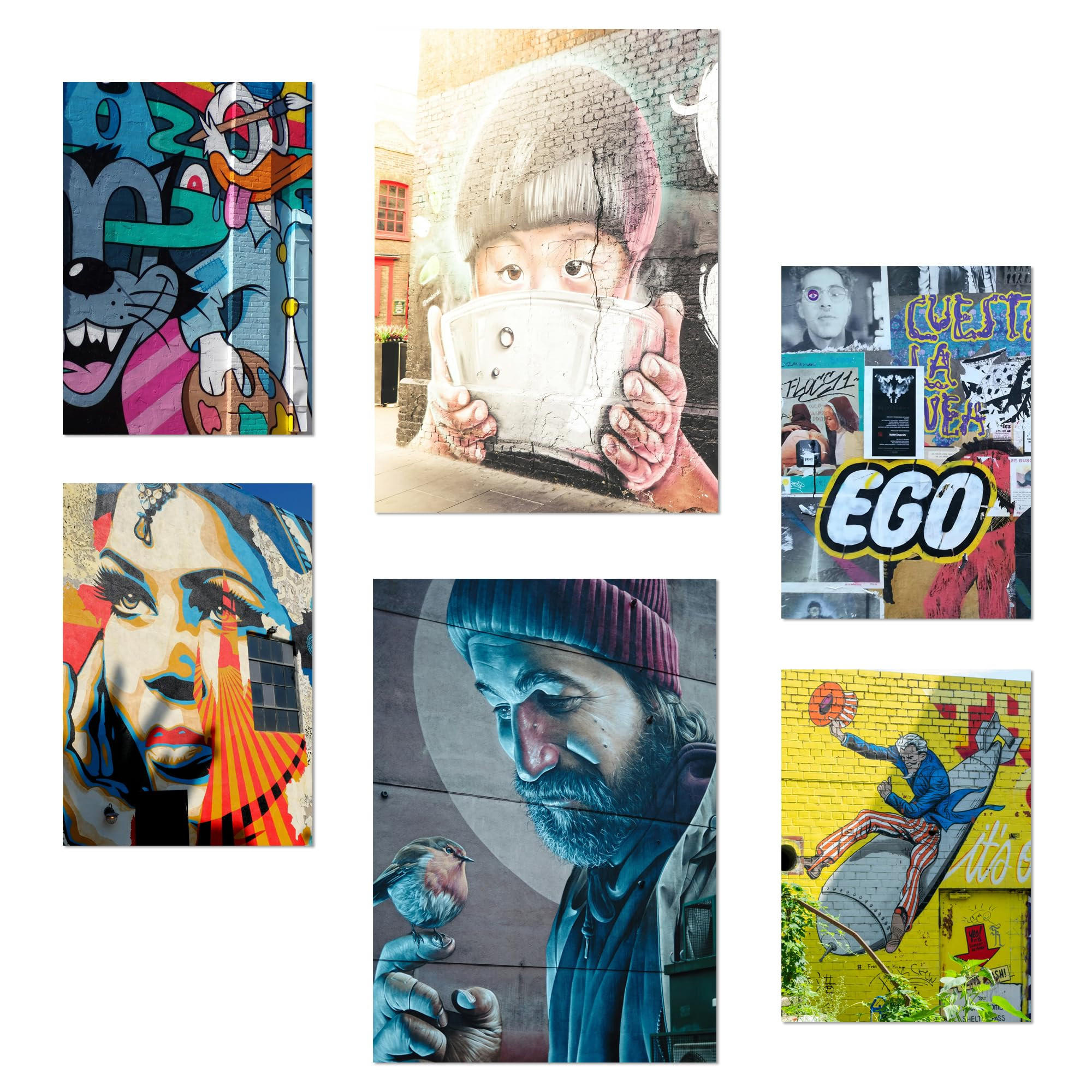 POSTER Set Mit 6 Bunte Graffiti Straßenkunst Schablone A3 & A4 Rahmenlos - Klar, Papier (29/3cm) - Nacnic