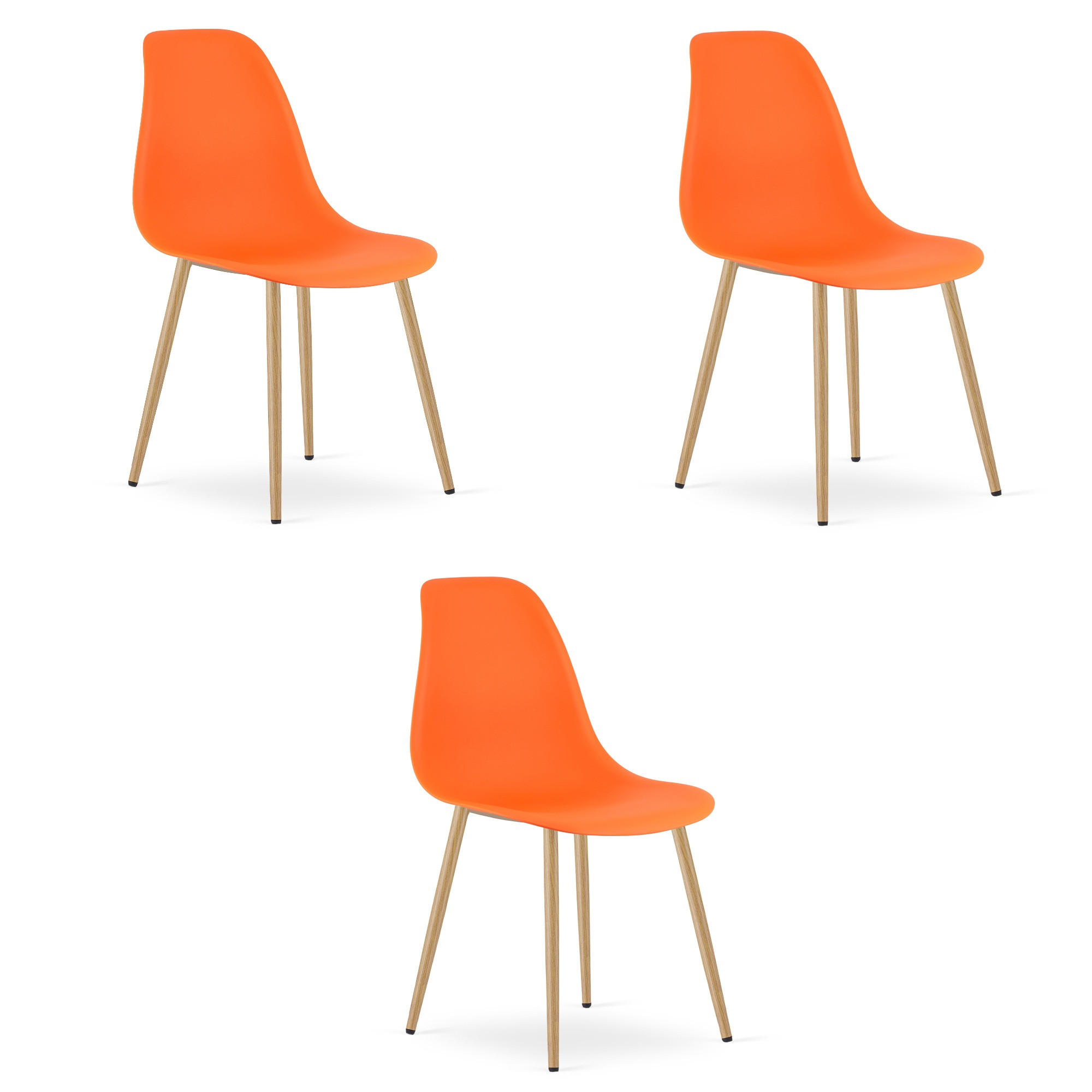 ESSZIMMERSTUHL 3-er Set KALEO orangefarbener Sitz, natürliche Beine - Orange/Naturfarben, Kunststoff (46/84/51cm) - Valora