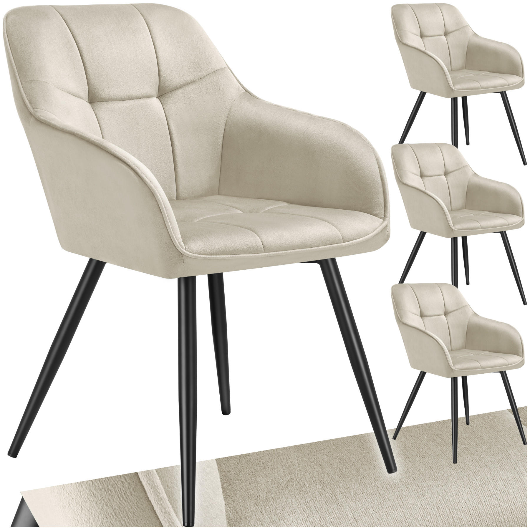 ESSZIMMERSTUHL 4er Set Marilyn 58 x 62 x 82 cm creme/schwarz - Creme/Schwarz, Kunststoff (58/82/62cm) - tectake
