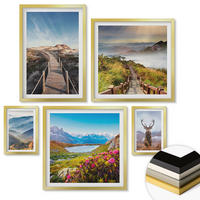 WANDBILDER 5er Set - 50x50 cm & 20x30 cm & 40x60 cm Goldrahmen - Berglandschaft, See, Hirsche - Goldfarben, Kunststoff (40/60cm) - ArtPrintCave