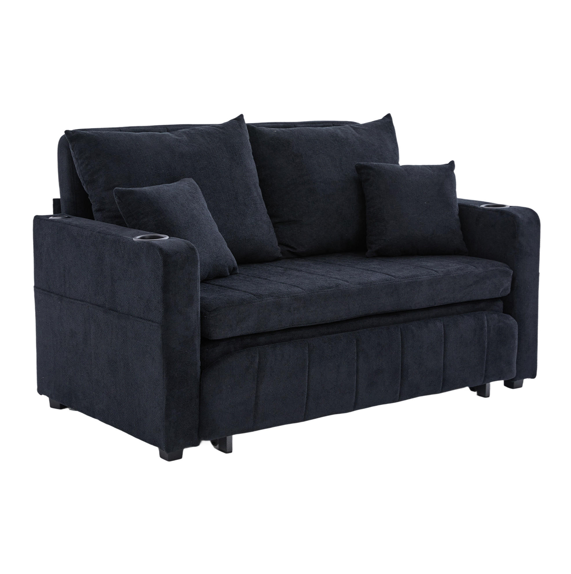SCHLAFSOFA 139/83/58 cm ausziehbar mit Schlaffunktion und Seitentaschen, Schwarz - Schwarz, Textil (139/83/73cm) - Redom