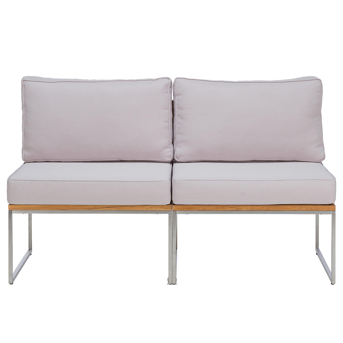 LOUNGESOFA - 2-teilig - Webstoff / Teak massiv - Hellgrau, Holz/Textil (140/74/70cm) - home24