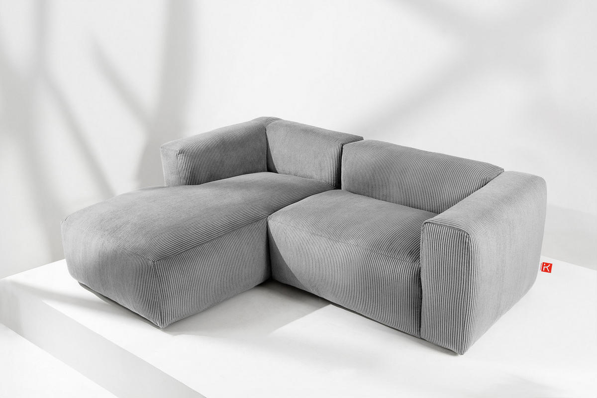 ECKMODULSOFA-LINKS BUFFO 3/4 Sitzer mit extrem weicher Sitzfläche, Kordstoff, hellgrau - Hellgrau, Textil (237/180cm) - KONSIMO®