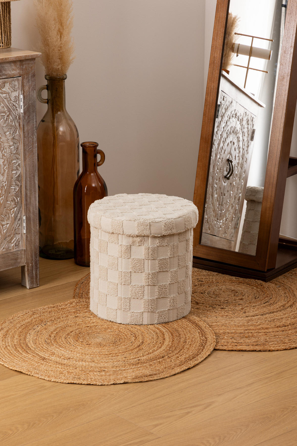 POUF tufted Pasti 38/38/38 cm - Weiß, Holzwerkstoff (38/38/38cm) - Atmosphera Createur d´interieur