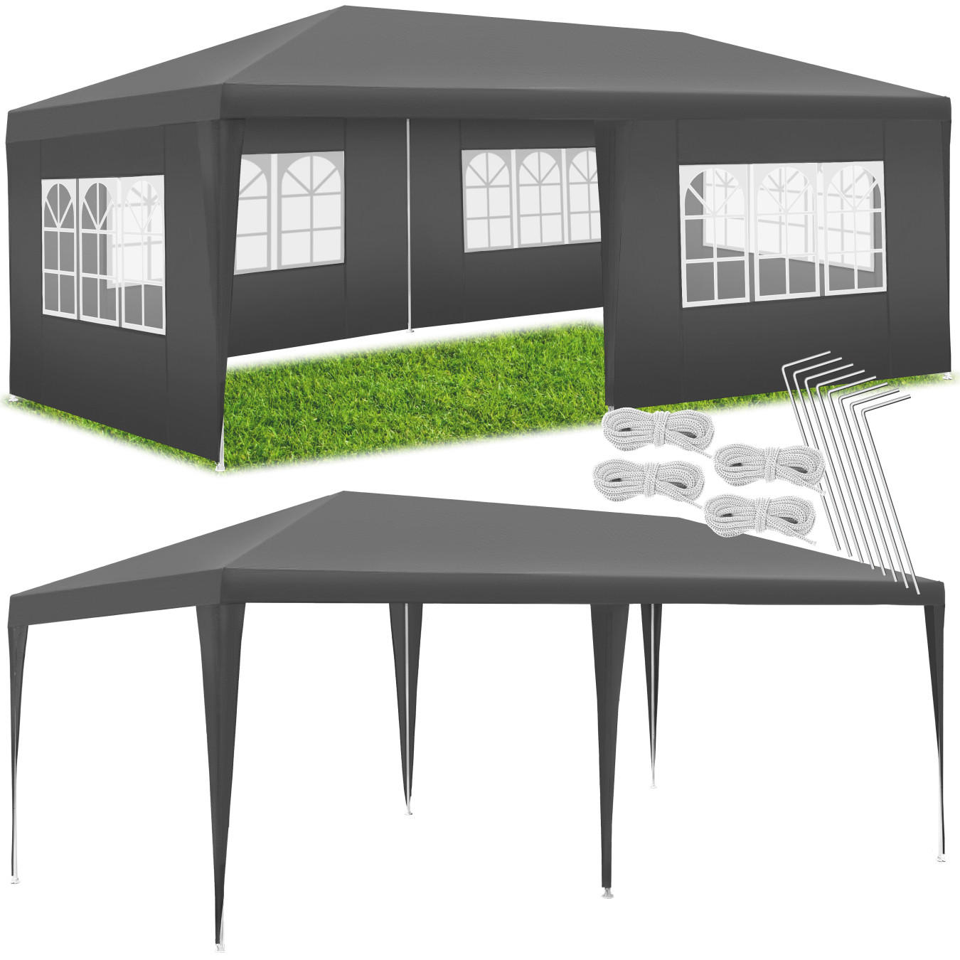 PAVILLON Vivara,inklusive Spannseile und Heringe,grau - Grau, Kunststoff (300/250/600cm) - tectake