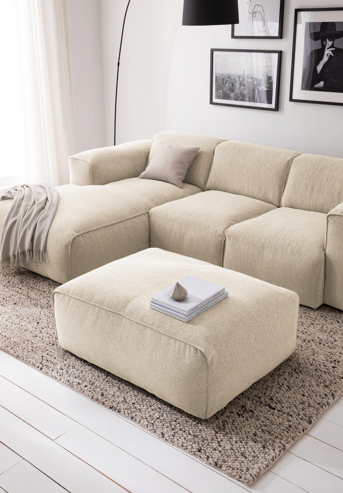 POLSTERHOCKER - Beige/Schwarz, Kunststoff/Textil (81/38/100cm) - home24