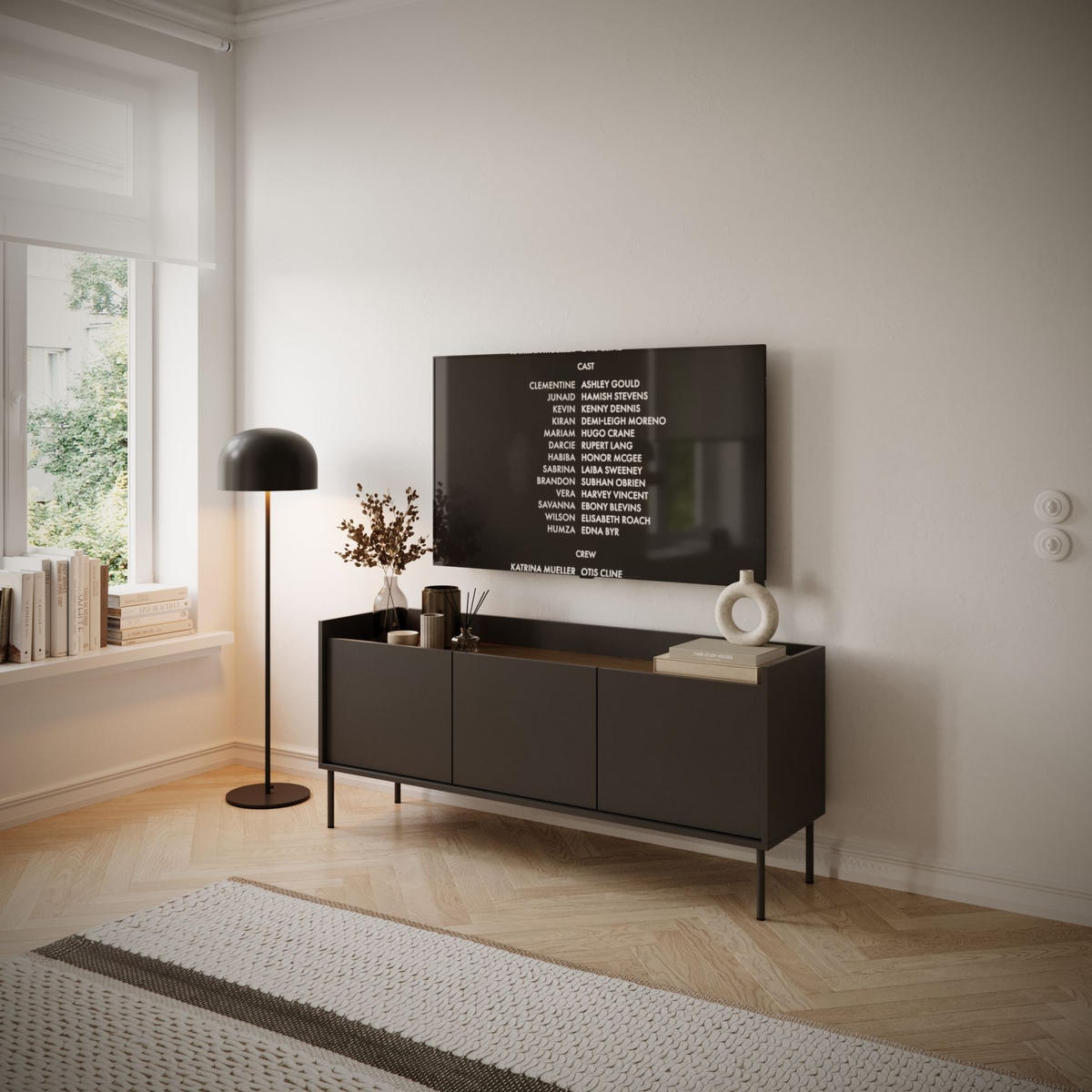TV-SCHRANK Tovi Schwarz / Holzoptik Nussbaum 140 cm - Schwarz, Holzwerkstoff/Metall (139.8/58.5/36.4cm) - Selsey