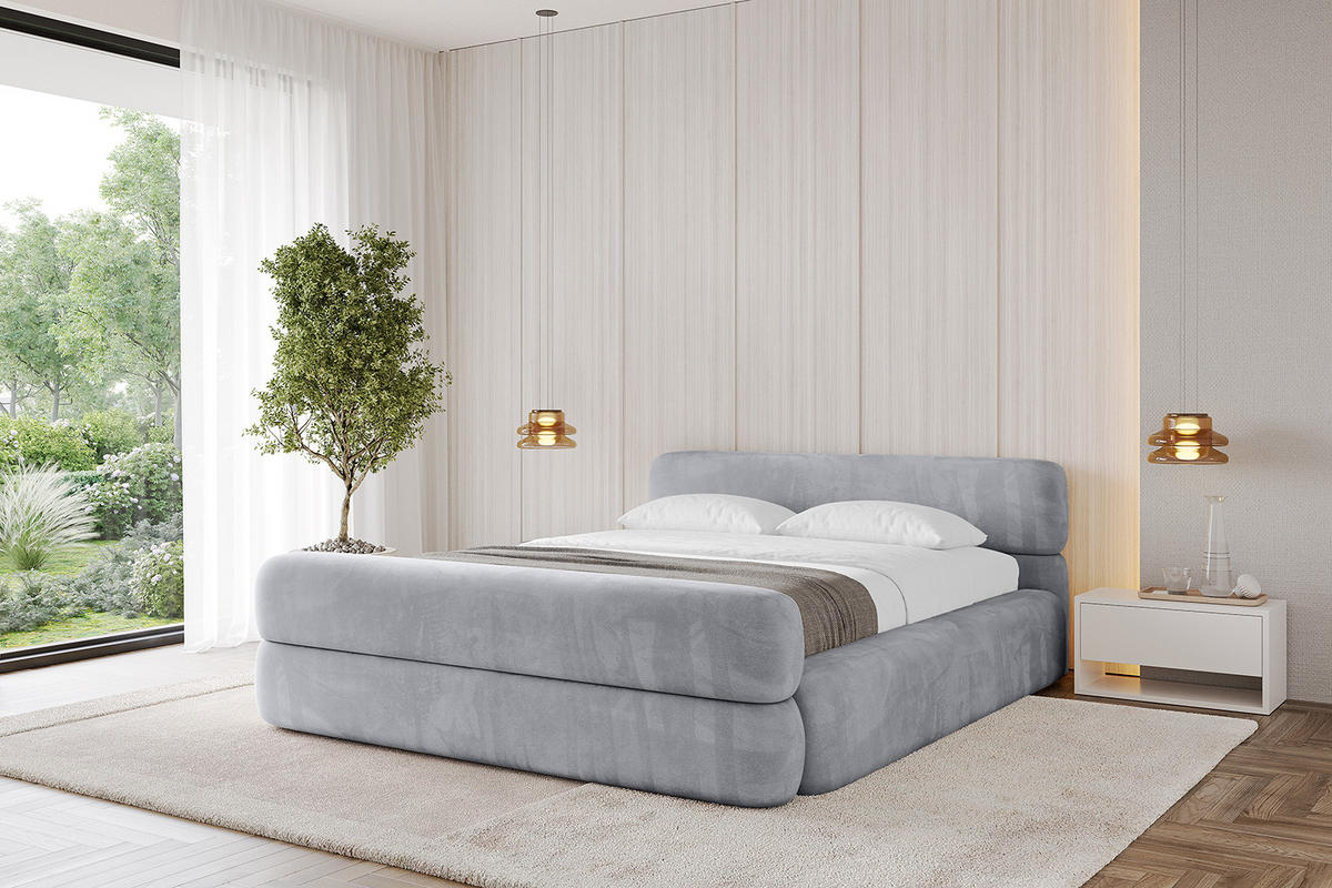 POLSTERBETT mit Bettkasten, Fußteil und Lattenrost, Boxbett mit Matratze H3/H4 - ENORA-Z-V1 120x200 Hellgrau - Hellgrau, Holzwerkstoff/Textil (120/200cm) - ALTDECOR