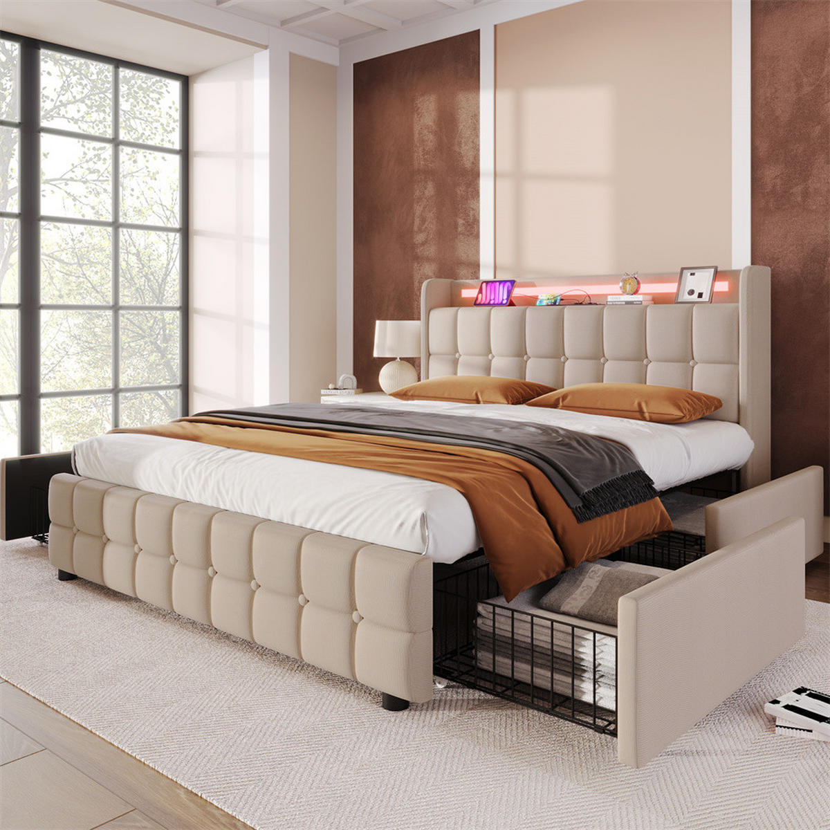 POLSTERBETT 140/200 cm in Beige - Beige, Holz/Textil (140/200cm) - KOMHTOM
