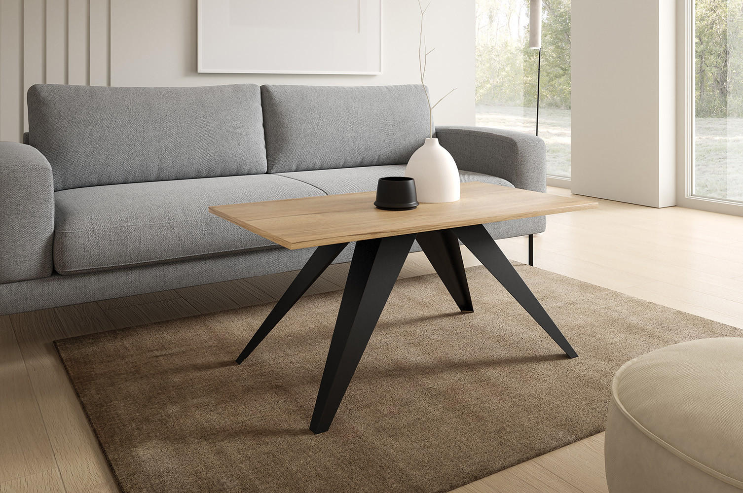 COUCHTISCH Aria Chromix Weiß / Schwarz 120 / 60 / 48cm - Ecru/Schwarz, Holz/Holzwerkstoff (60/120/48cm) - Feldmann-Wohnen