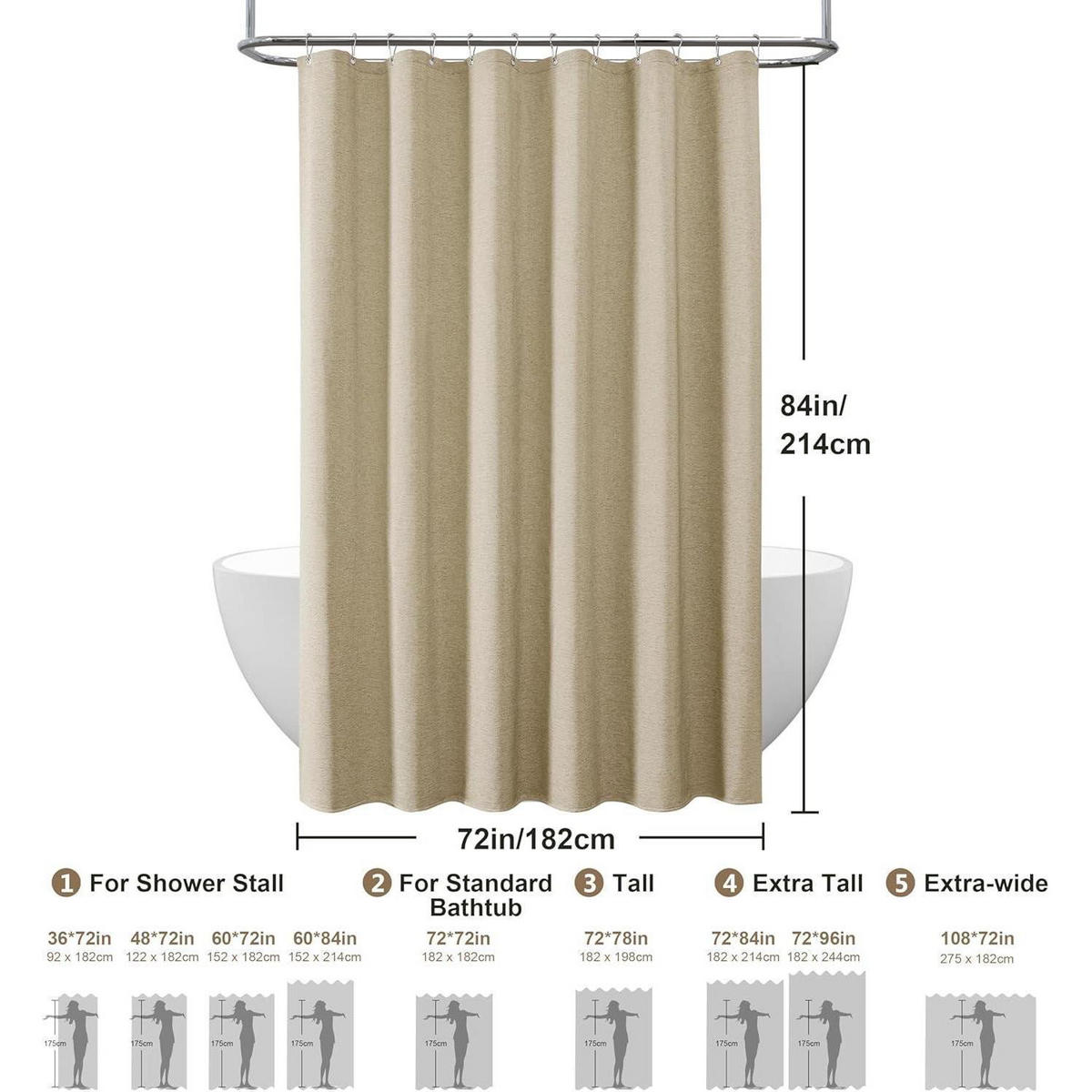 DUSCHVORHANG Leinen Taupe 182 x 214 cm - Beige, Textil (182/214cm)