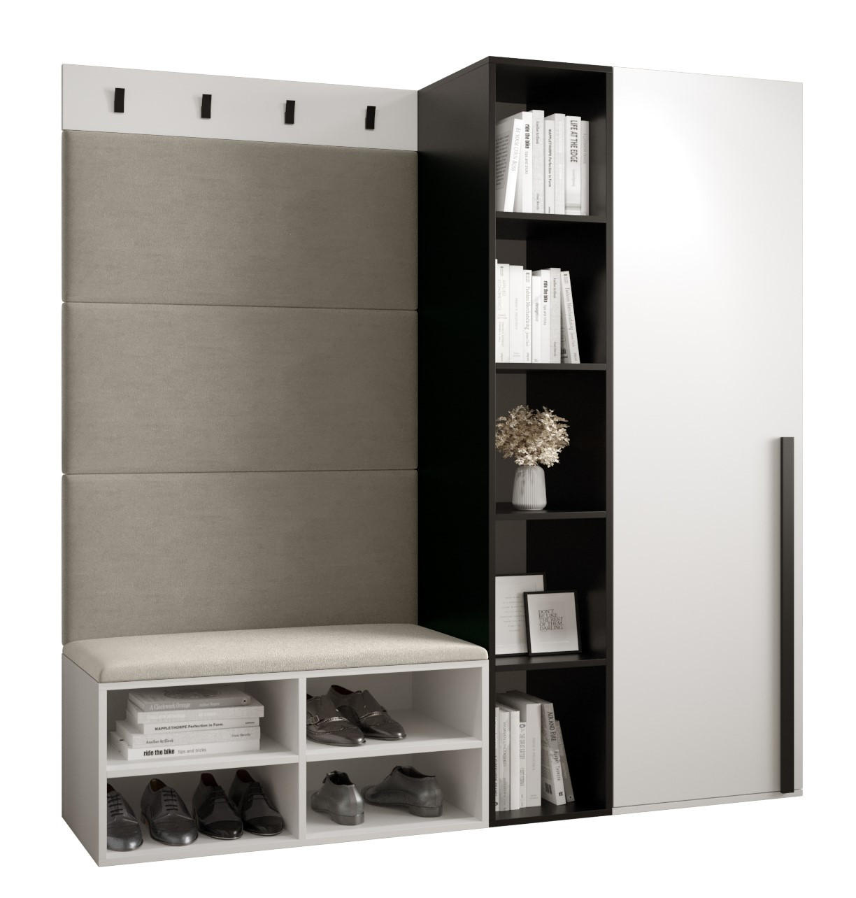 Möbel Kryspol Garderoben-Set Weiß, Creme 164x184x42 cm