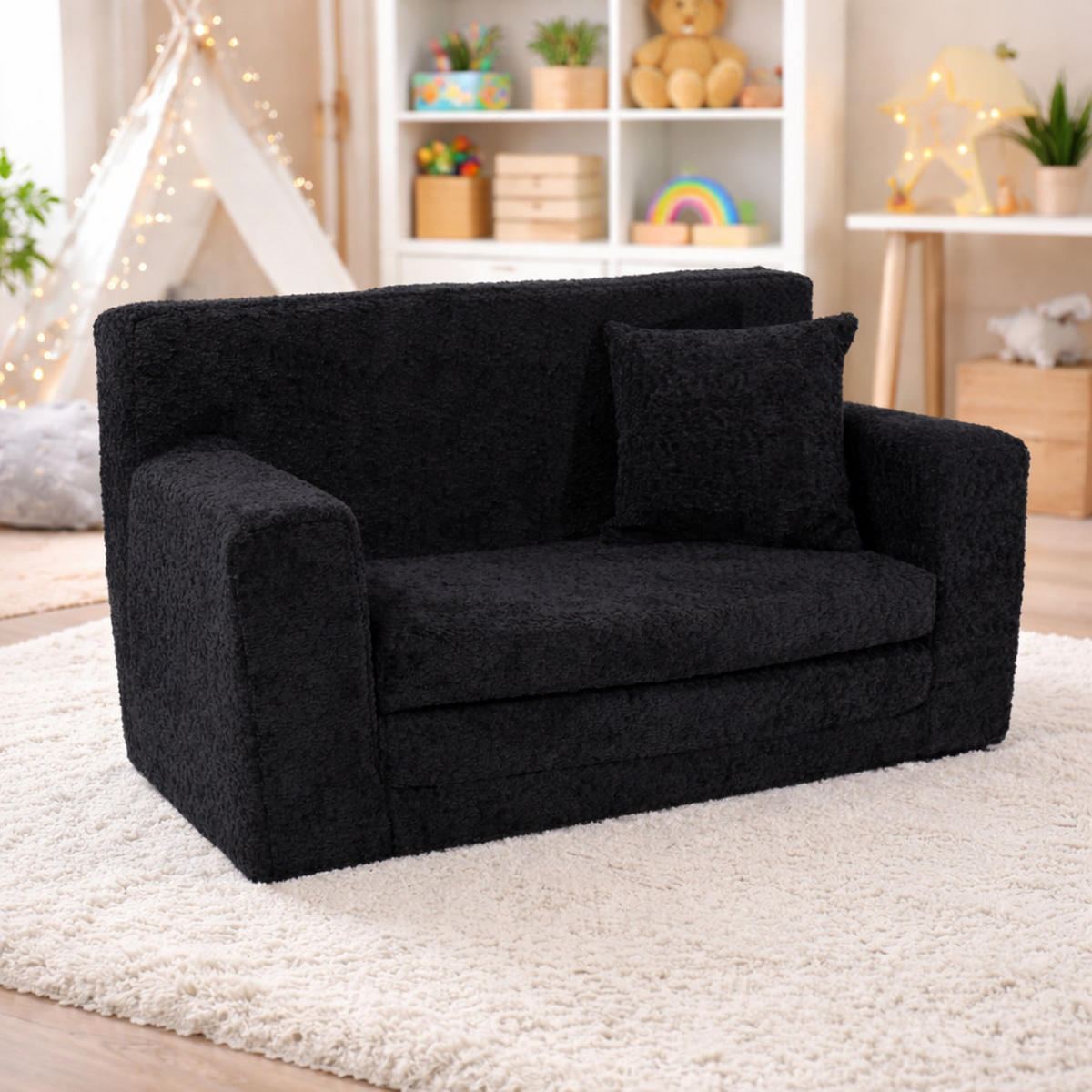 KINDERSOFA David – Stilvoller Komfort für das Kinderzimmer - In den Trendfarben - Schwarz, Textil (83/47/43cm) - Fortisline