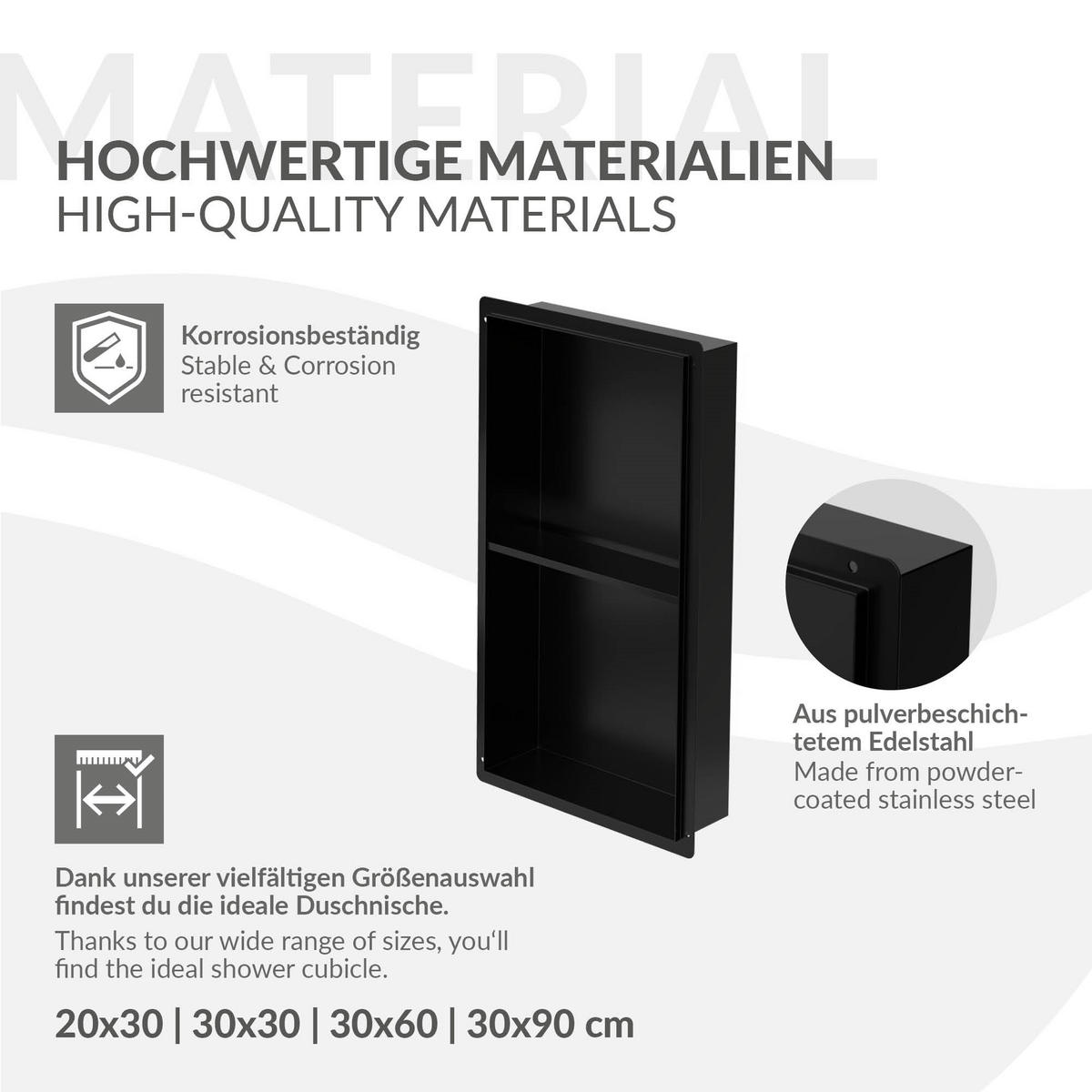 DUSCHNISCHE Doppel Schwarz 30/60 cm randlos - Schwarz, Metall (30/60/10cm) - LuxeBath