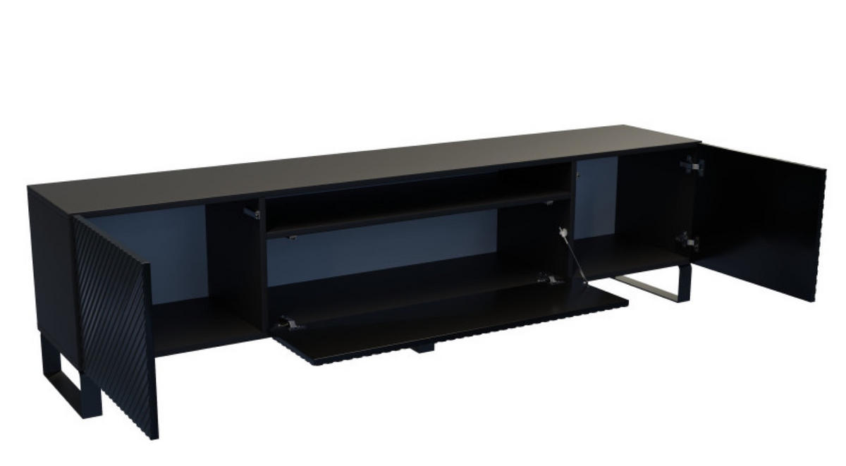 TV-SCHRANK Schwarz NIKOL Metallbeine Gefräste Fronten - Schwarz, Holzwerkstoff (200/53/41cm) - Sepro Meble