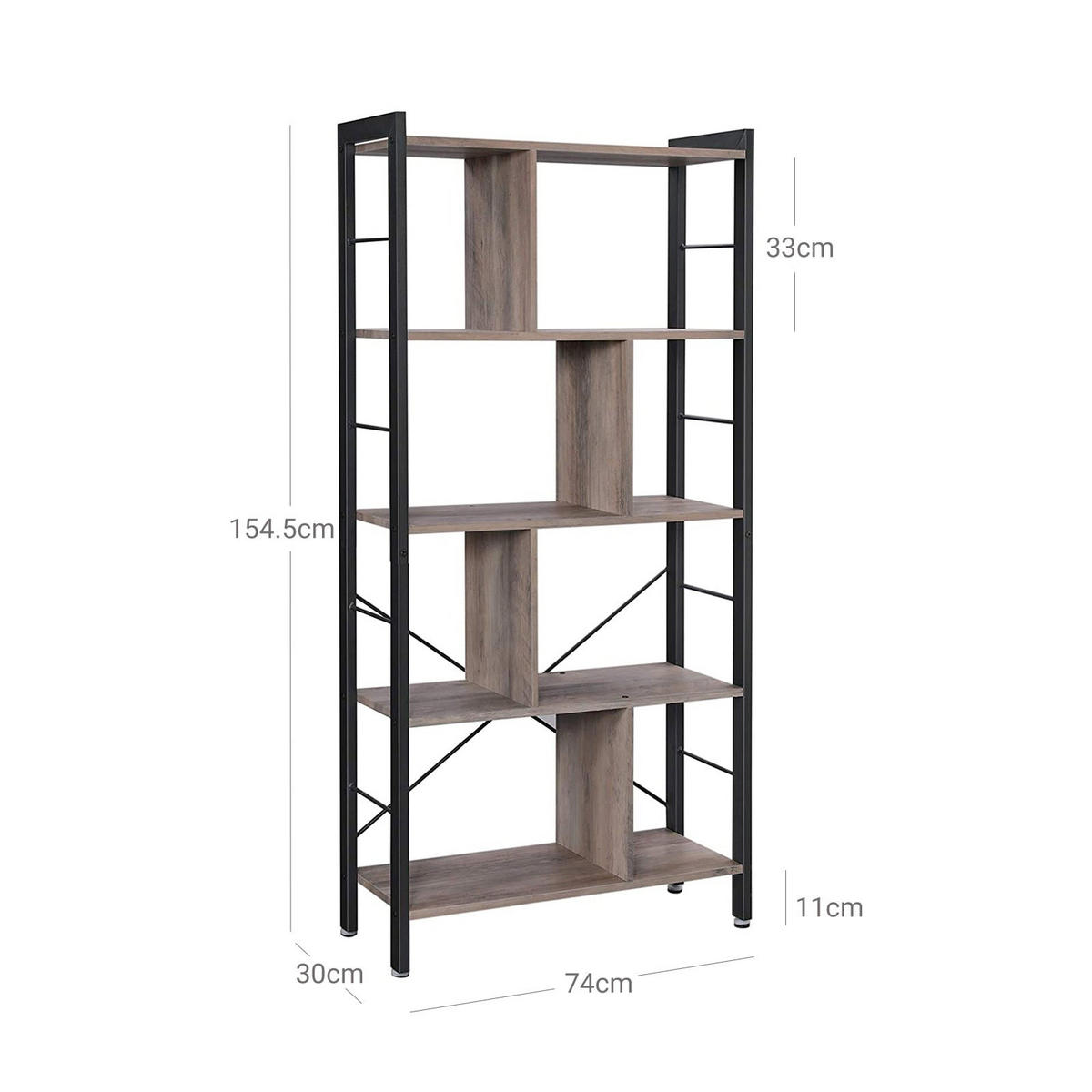 BÜCHERREGAL STANDREGAL - Schwarz, Holzwerkstoff (30/155/74cm) - Hansiro